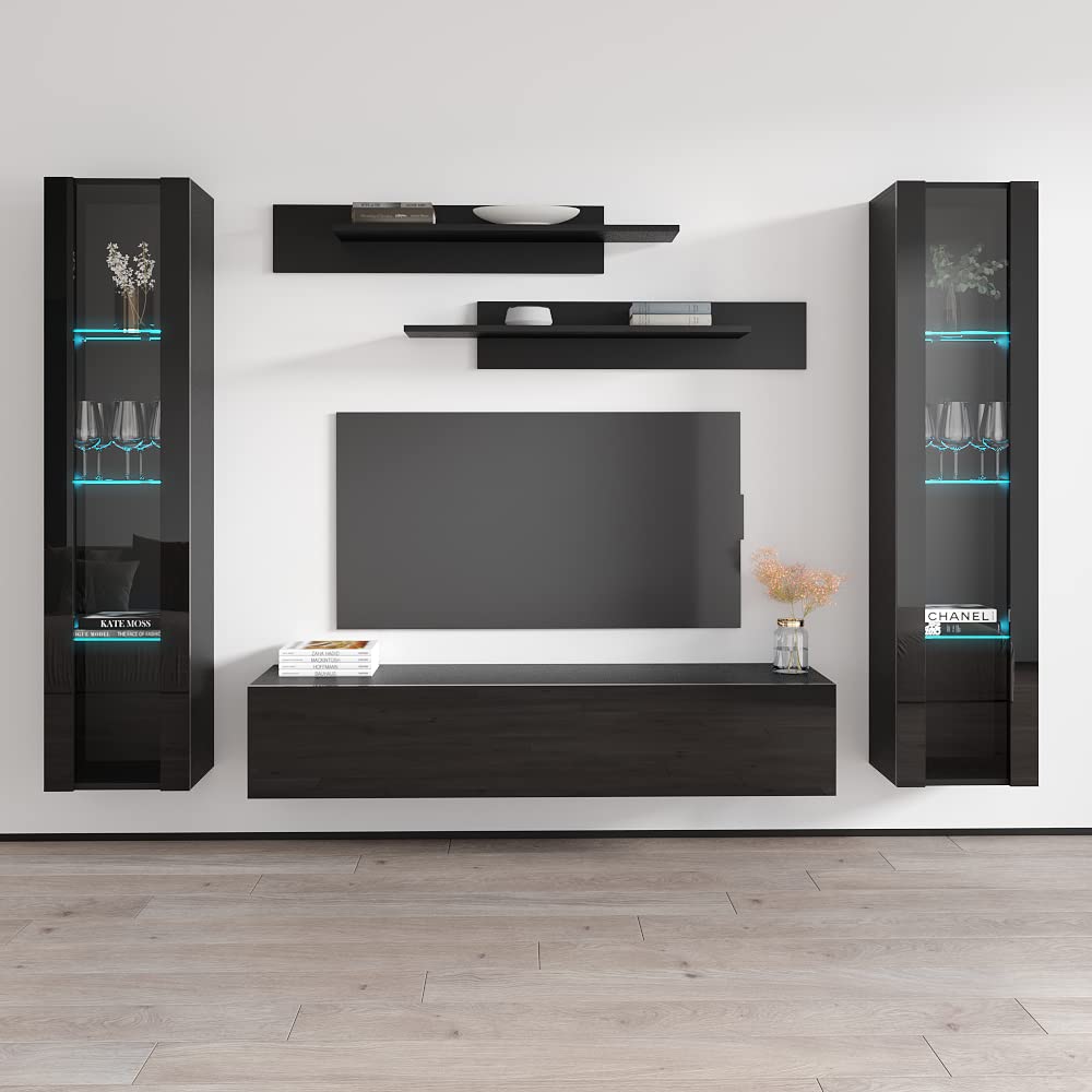 Modern Floating TV Stand with Storage & LED Lights - Wall-Mounted Entertainment Center Console for Bedroom & Living Room - 30