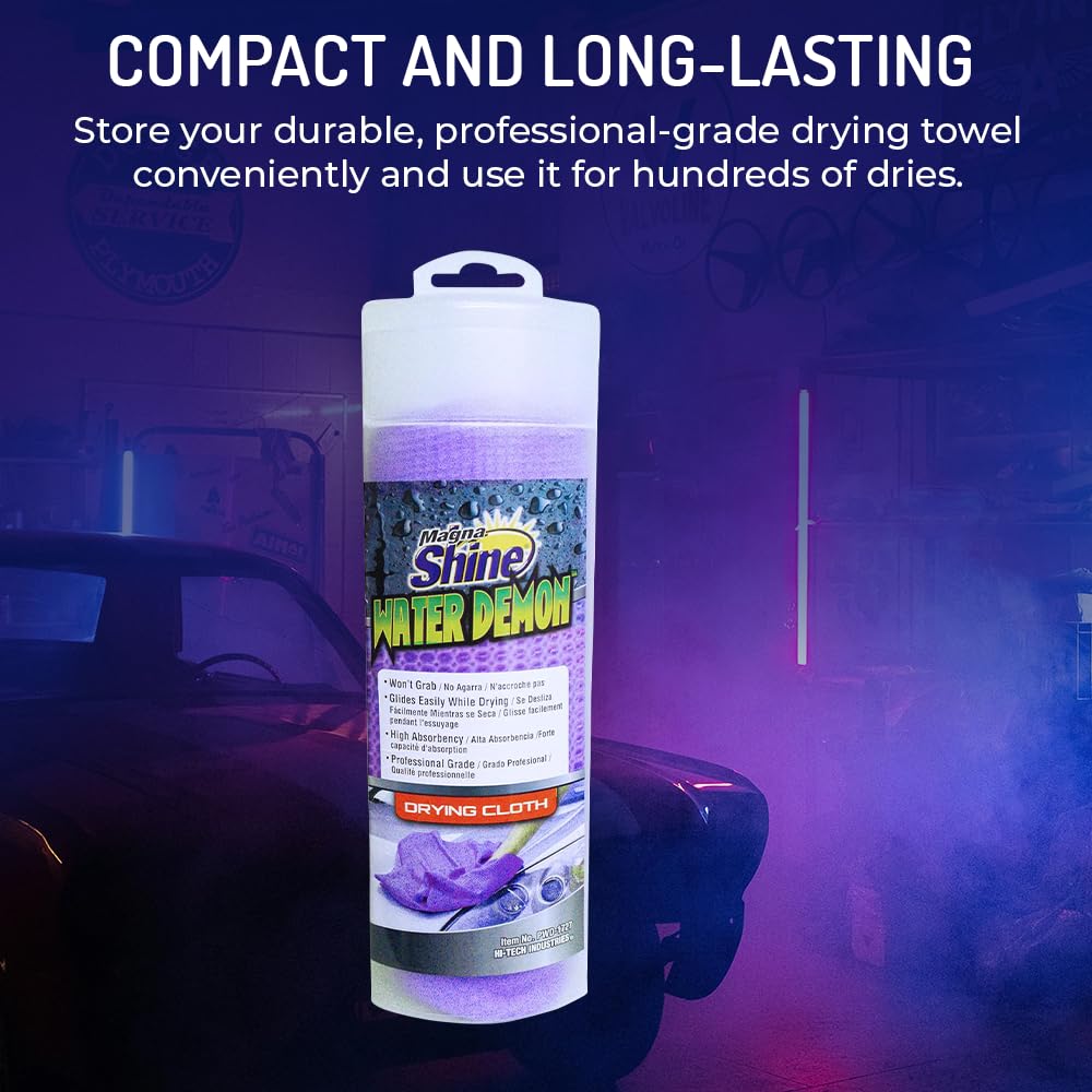 HI-TECH Magna Shine Water Demon Microfiber Drying Towel - Ultra Absorbent Car Wash Detailing Towel for Cars, Trucks, Boats & Motorcycles - Perfect for Quick Drying After Washing, Waxing or Detailing
