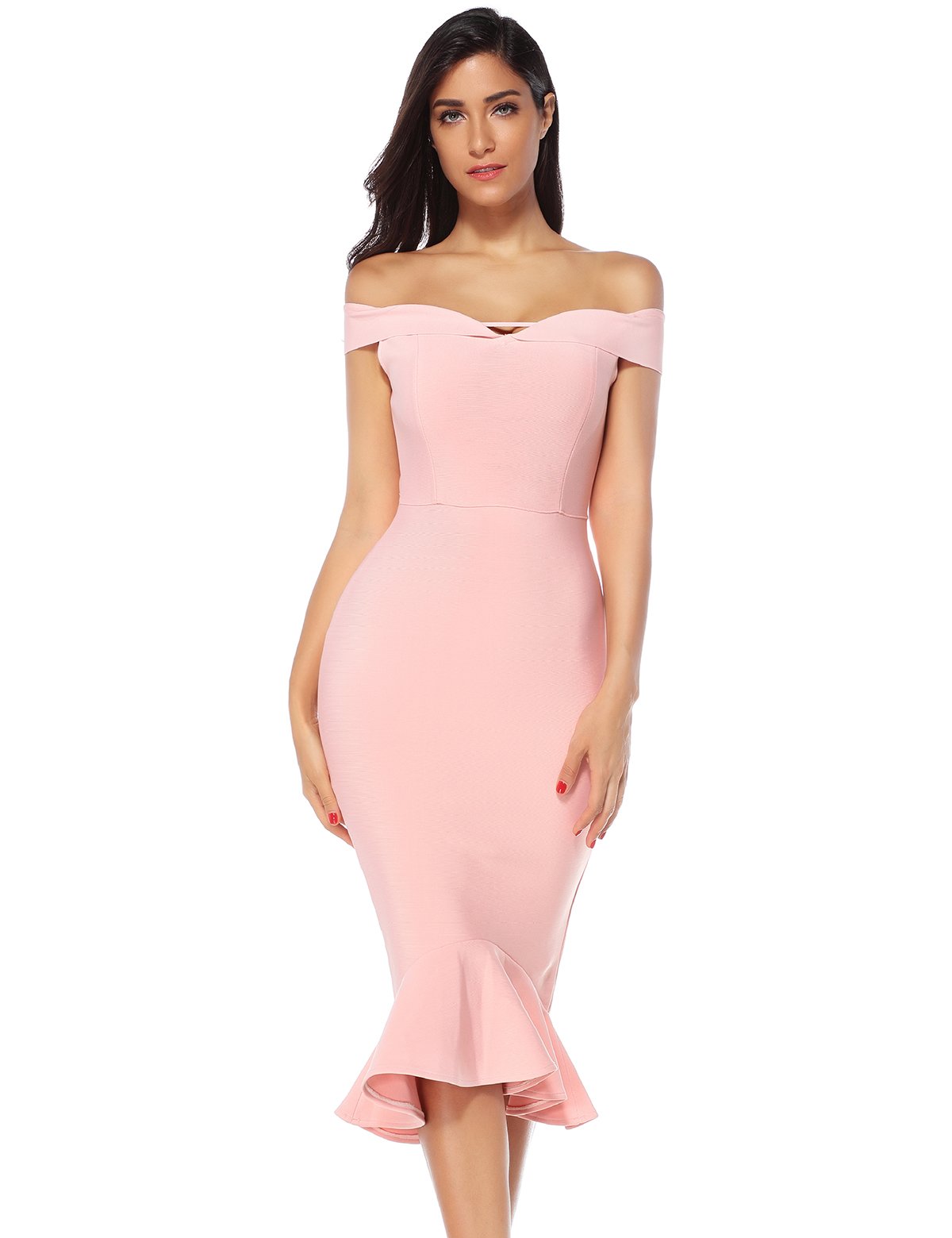 Meilun Women's Sexy Bandage Bodycon Dress - Off Shoulder Ruffled Hem Cocktail Party Gown for Night Out, Club, Date Night & Special Occasions