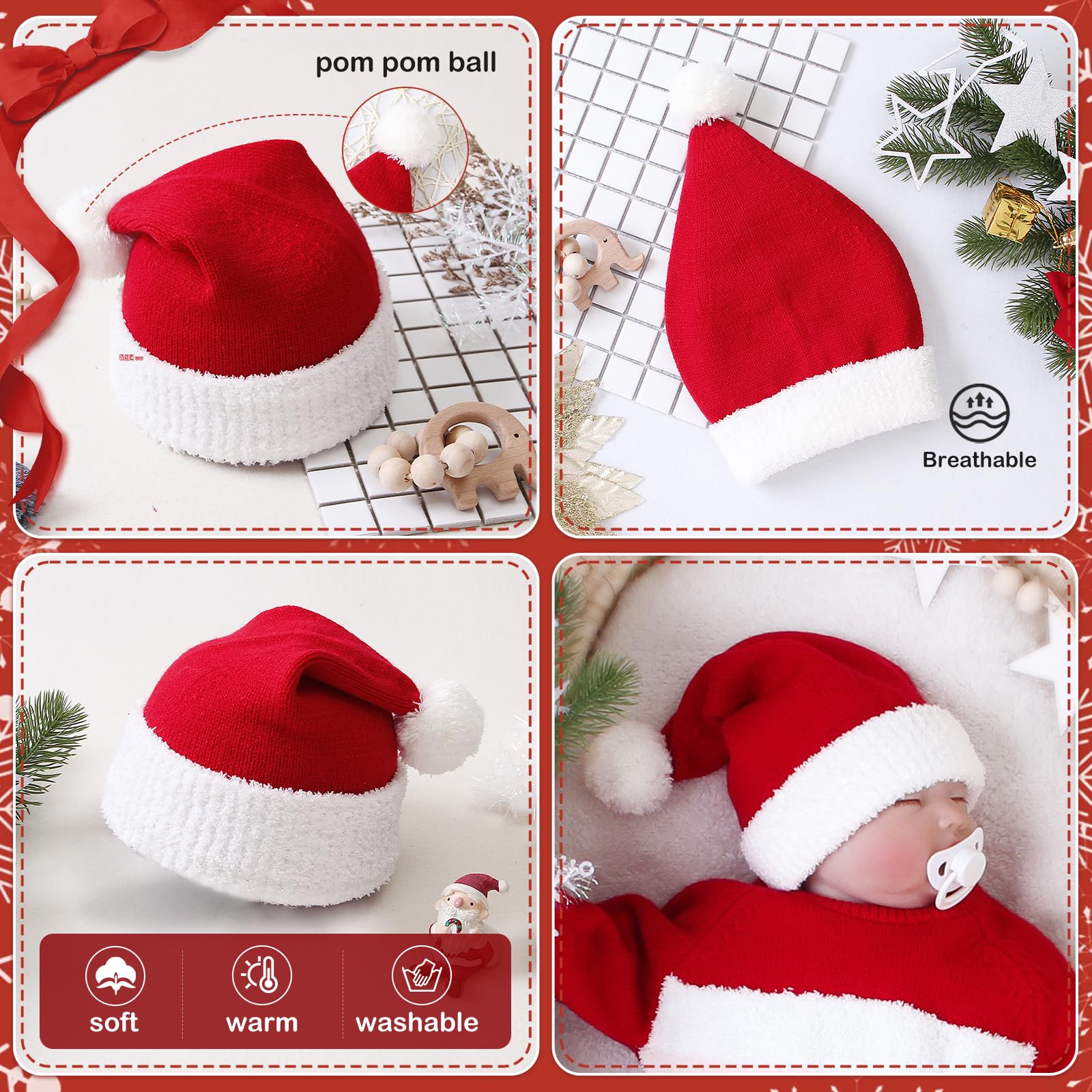 American Trends Unisex Baby Santa Hat - Soft Knitted Christmas Winter Beanie for Infants & Toddlers | Holiday Photo Props, Newborn Xmas Outfit, Family Matching Accessories
