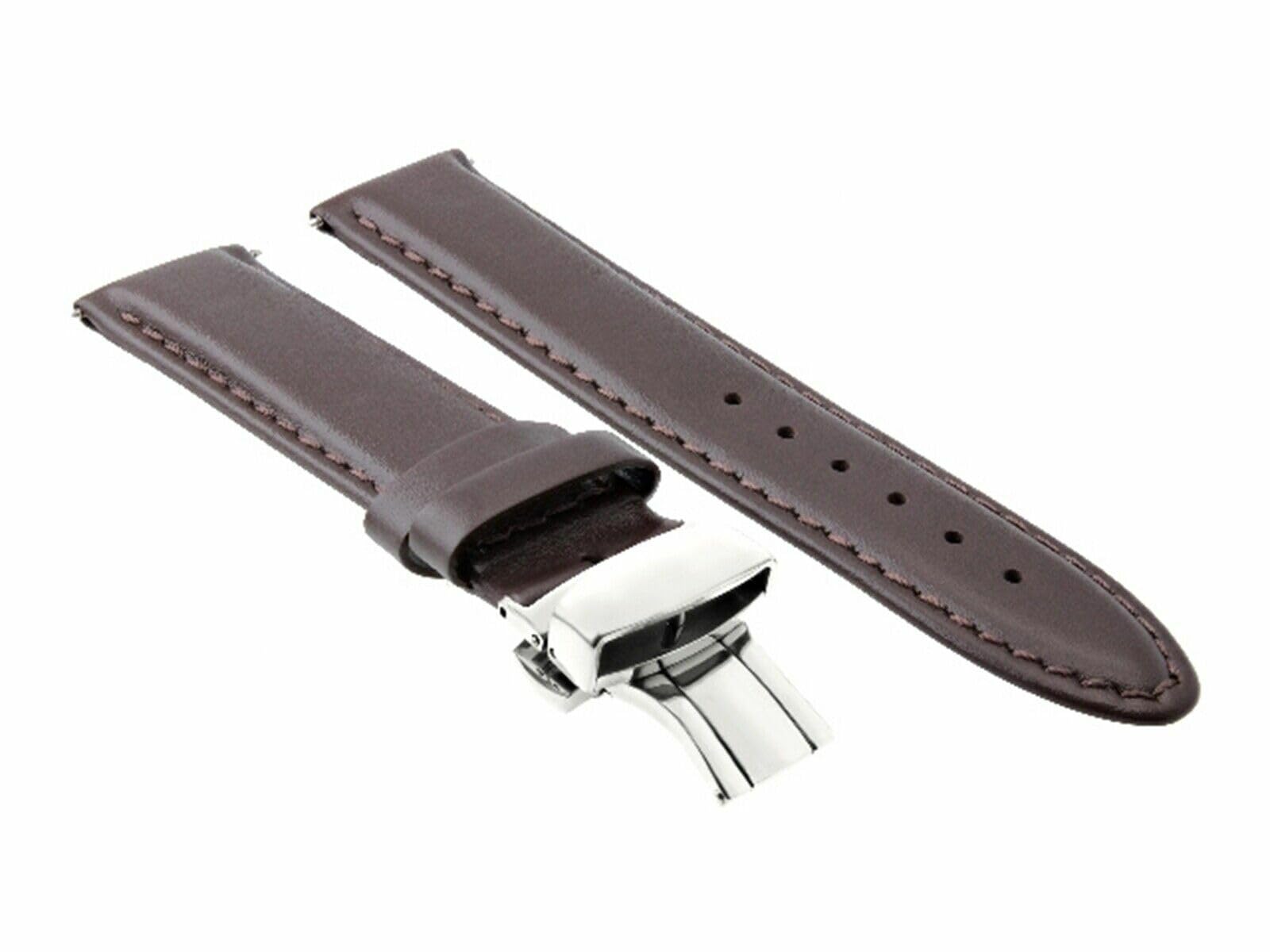 20mm Smooth Leather Watch Band Strap with Deployment Clasp - Compatible with Franck Muller - Dark Brown - Perfect for Dress Watches & Formal Occasions