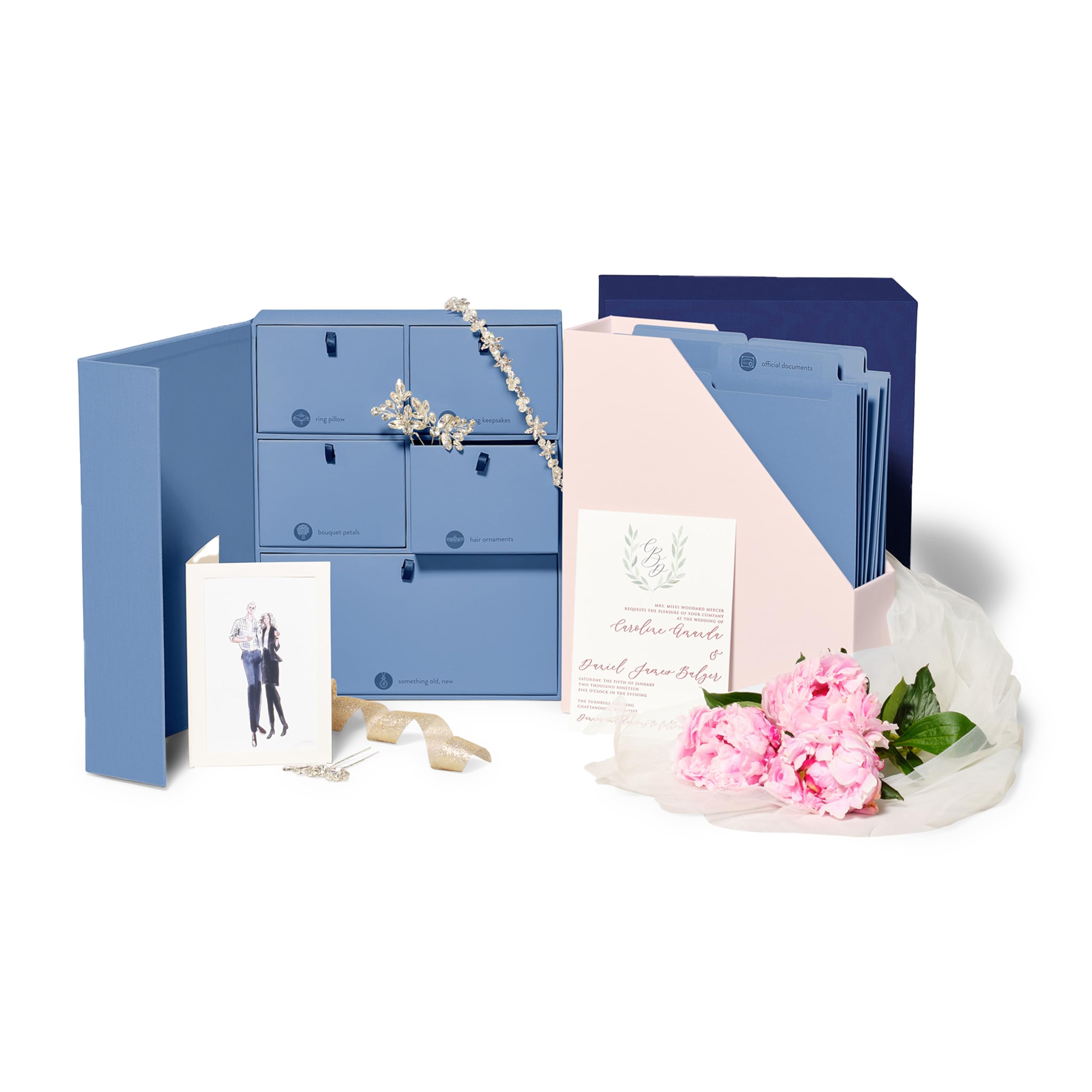 Luxury Fabric-Bound Keepsake Box - Acid-Free Memory Organizer with Labels for Wedding, Bridal Shower, Anniversary & Engagement Gifts | Perfect for Preserving Photos, Letters & Special Mementos