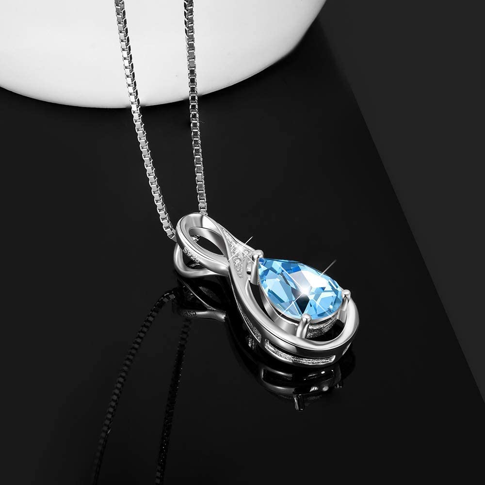 Diamond & Natural Aquamarine Sterling Silver Teardrop Necklace - Hypoallergenic Pendant Jewelry for Women | Perfect Anniversary, Birthday Gift for Mom, Wife, or Loved One | Elegant for Weddings, Parties & Special Occasions