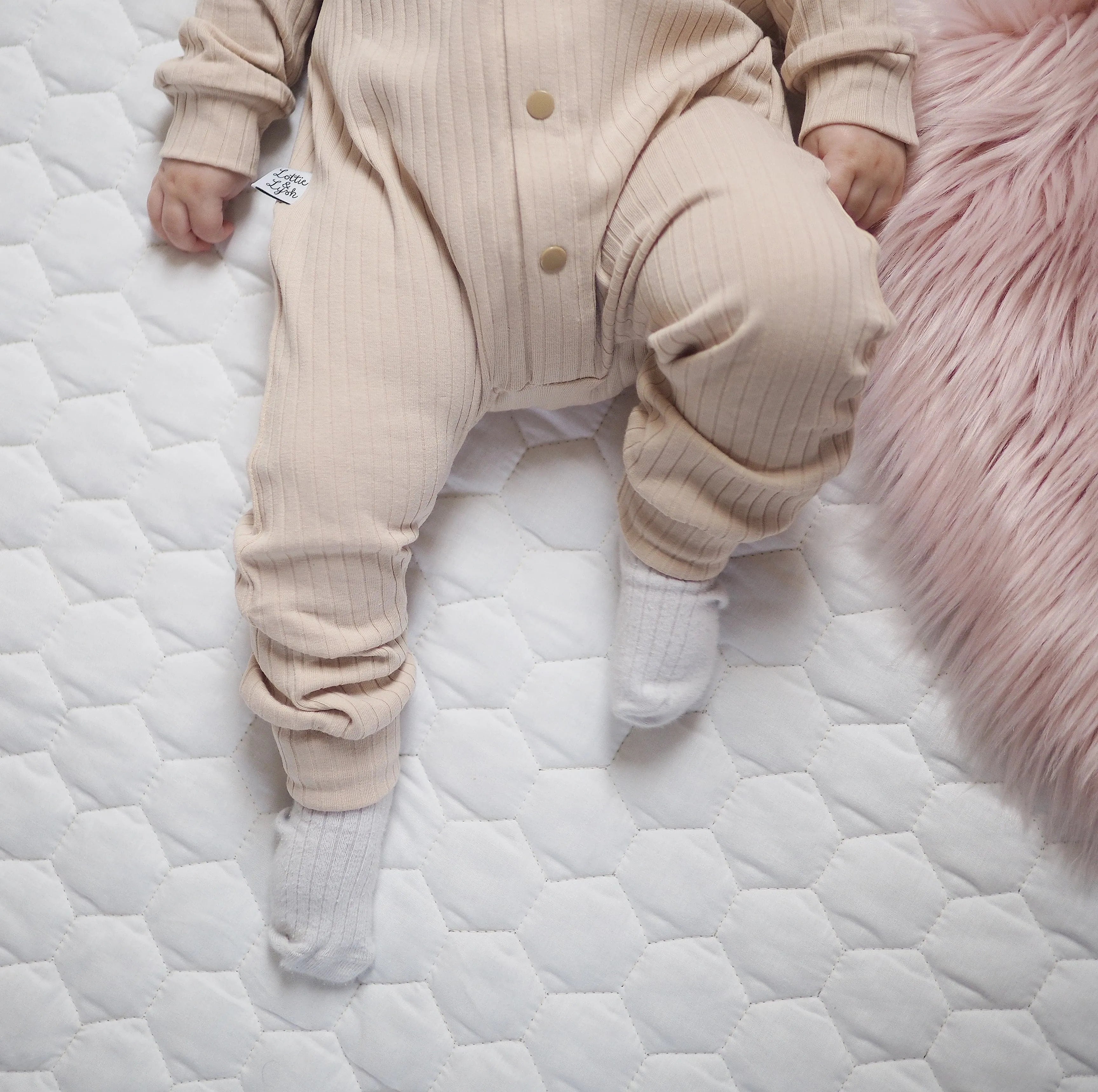 Soft Beige Ribbed Baby Romper for Toddlers - Comfortable & Stylish Outfit for Playtime, Daycare & Family Photos