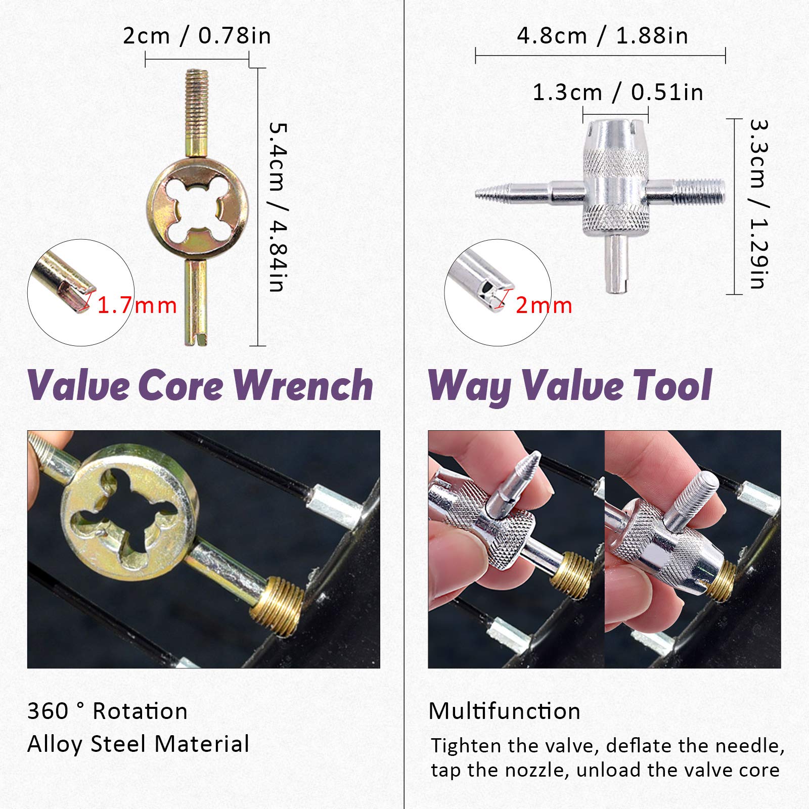 Swpeet 70Pcs Tire Repair Kit - Tire Patch Roller Tool, Valve Stem Cores & Caps, 4-Way Valve Core Tool with Dual/Single Head Remover & Puncture Patches for Car, Bike & Motorcycle Tire Maintenance