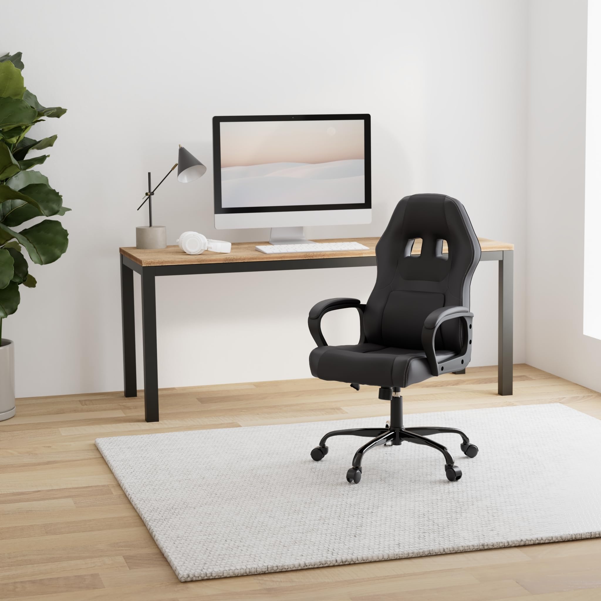 Ergonomic Gaming Chair with Lumbar Support - Adjustable High Back PU Leather Computer Desk Chair for Adults & Teens - Swivel Rolling Office Chair for PC Gaming, Work & Study - Black