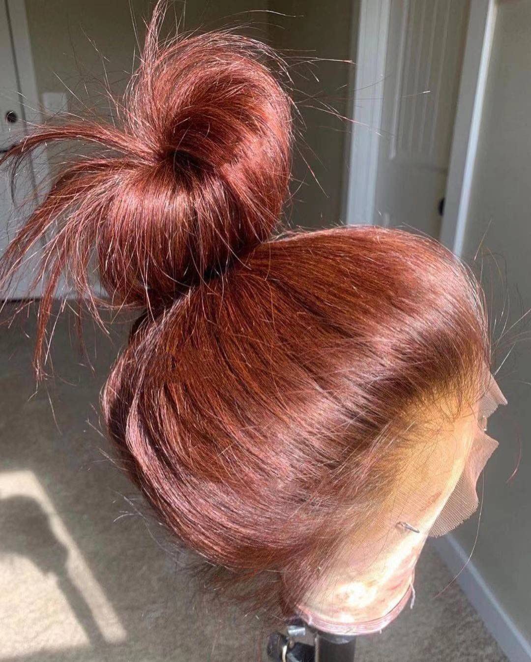 YMS 150% Density Straight Lace Front Wigs Human Hair - Auburn Reddish Brown 16 Inch Transparent Lace Frontal Wigs for Women | Perfect for Daily Wear, Cosplay & Special Occasions