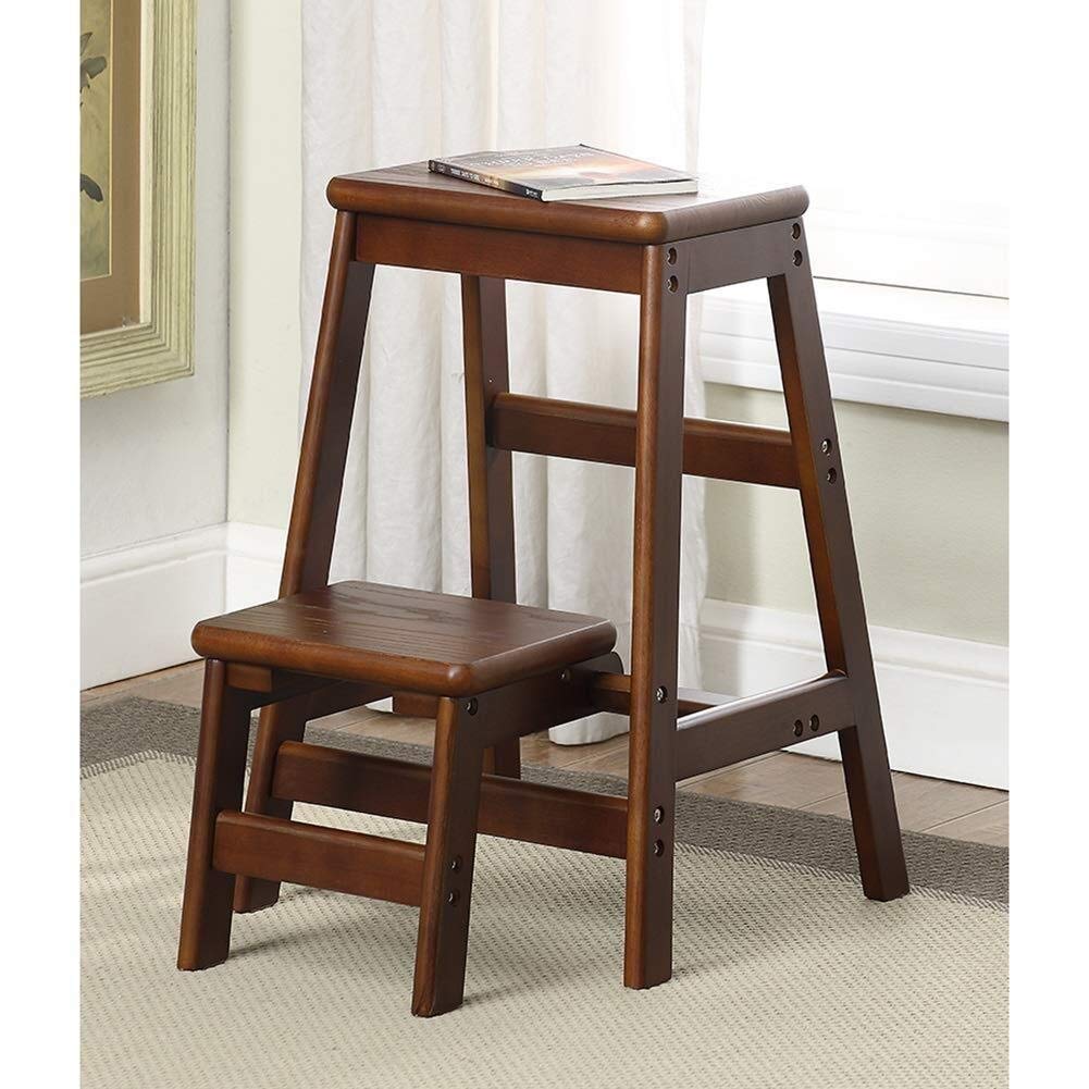 NEVKA 2-Tier Solid Wood Folding Stool - Multifunctional High Bench for Home, Shoe Storage & Step Ladder - Perfect for Living Room, Bedroom & Entryway Organization