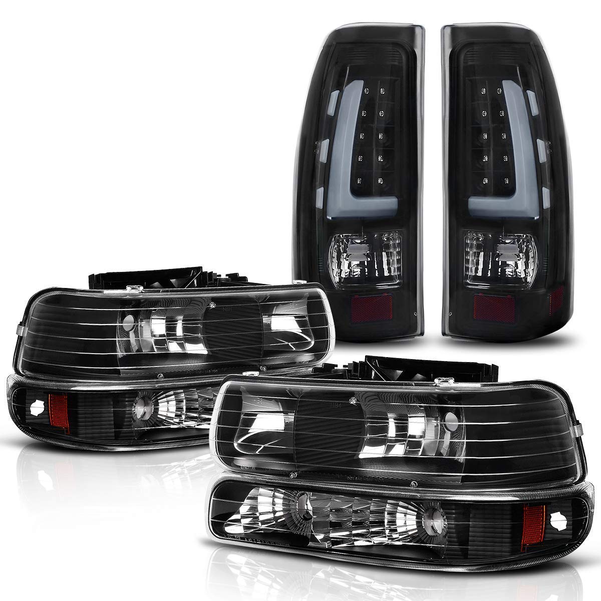 AUTOSAVER88 Headlight Assembly & LED Tail Lights Combo for 1999-2002 Chevy Silverado - Durable Replacement Parts for Night Driving & Enhanced Safety