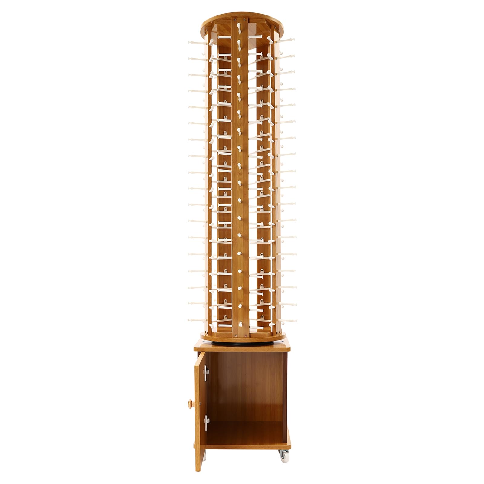 90 Pairs Rotating Wood Sunglasses Display Stand - 5-Sided Floor Standing Eyeglasses Rack with Wheels & Storage Cabinet - Mobile Commercial Eyewear Organizer for Retail Store, Optician Shop, Boutique (Light Brown)