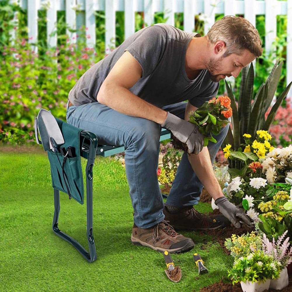 Foldable Garden Kneeler Seat with Soft EVA Pad & Storage Pouch - Ergonomic Gardening Stool for Seniors & Outdoor Enthusiasts - Perfect for Weeding, Planting & Yard Work