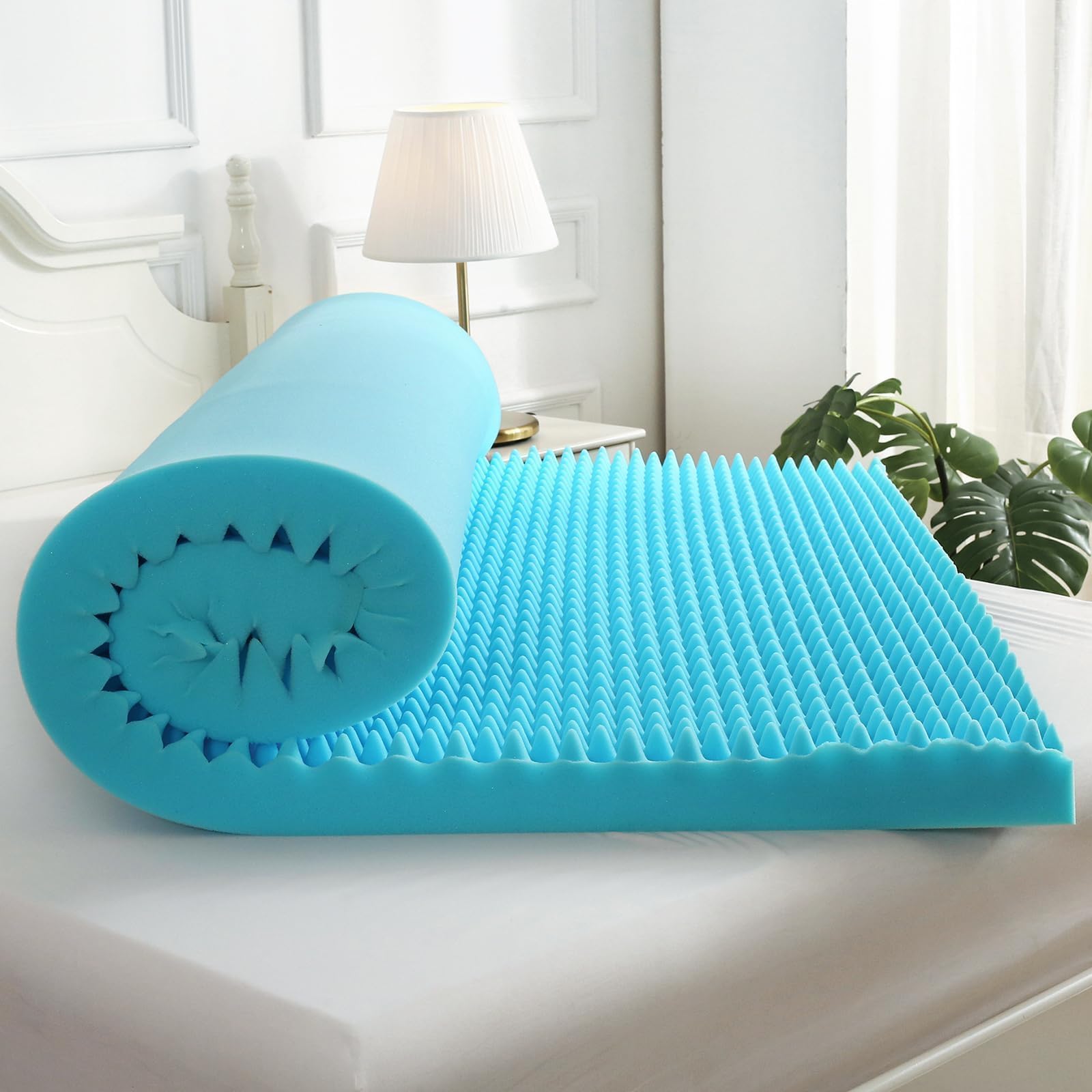 QUINEEHOM 2 Inch Cooling Gel Infused Queen Mattress Topper - CertiPUR-US Certified Egg Crate Foam Topper for Pressure Relief & Temperature Regulation | Perfect for Hot Sleepers, Back Pain Relief & Guest Bed Comfort