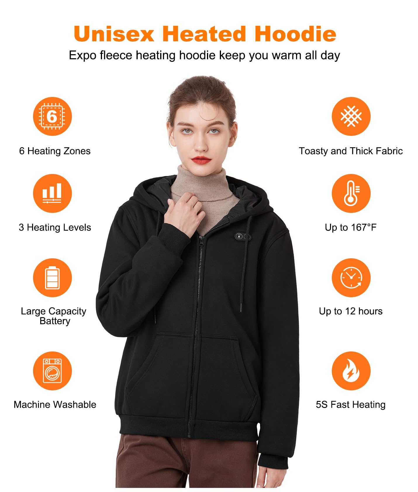 Rechargeable Heated Hoodie with Battery Pack - Electric Warming Hooded Sweatshirt for Men & Women - Perfect for Winter Outdoor Activities, Camping & Cold Weather Commutes