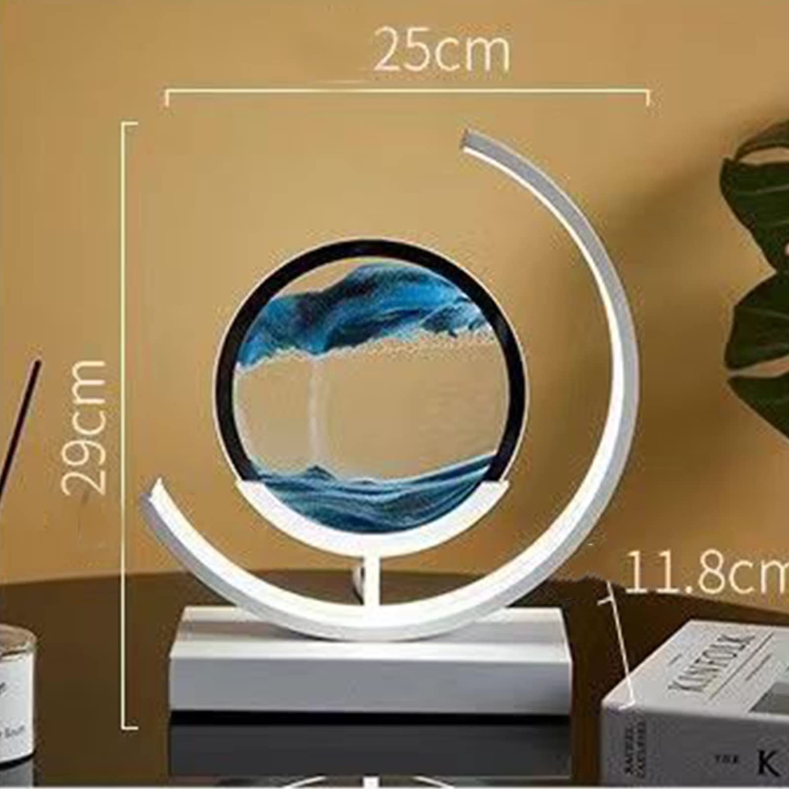 3D Quicksand LED Table Lamp - Dynamic Sand Art Night Light for Bedroom, Office & Home Decor | Blue Glass Desk Lamp (25x29cm) - Perfect for Relaxation, Meditation & Stress Relief