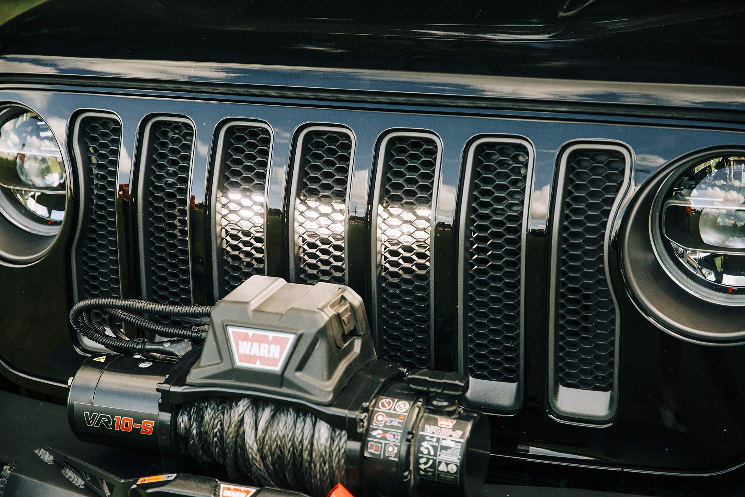 Rugged Ridge 11232.77 LED Light Mount Grille for 2018-2023 Jeep Wrangler JL & Gladiator - Off-Road Adventure Lighting Accessory