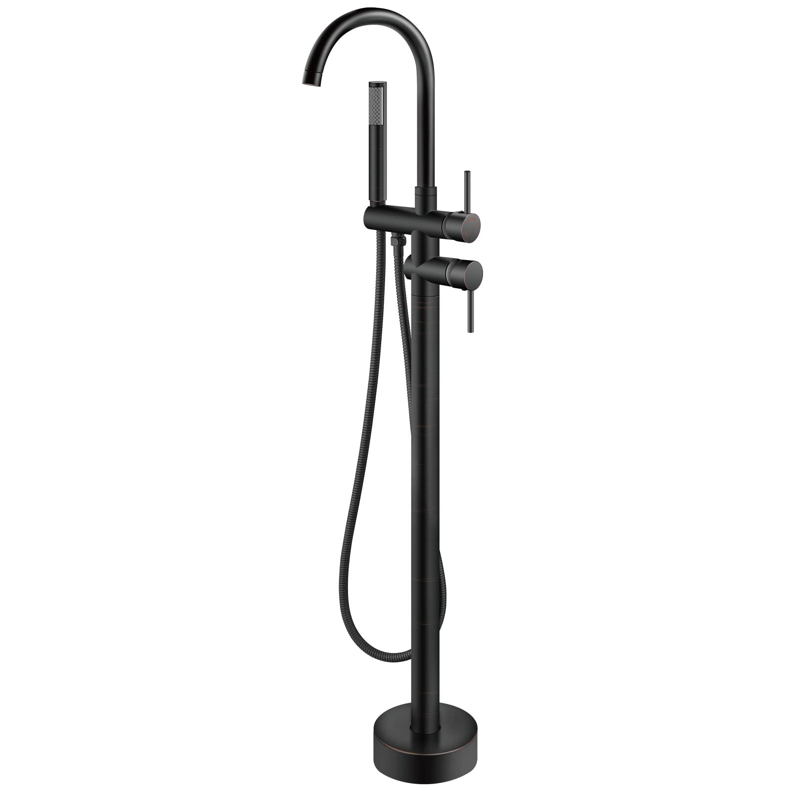 Aolemi Freestanding Bathtub Faucet - Oil Rubbed Bronze Floor Mount Tub Filler with High Flow Swivel Gooseneck Spout & Handheld Shower Mixer | Perfect for Modern Bathroom, Spa, and Luxury Home Decor