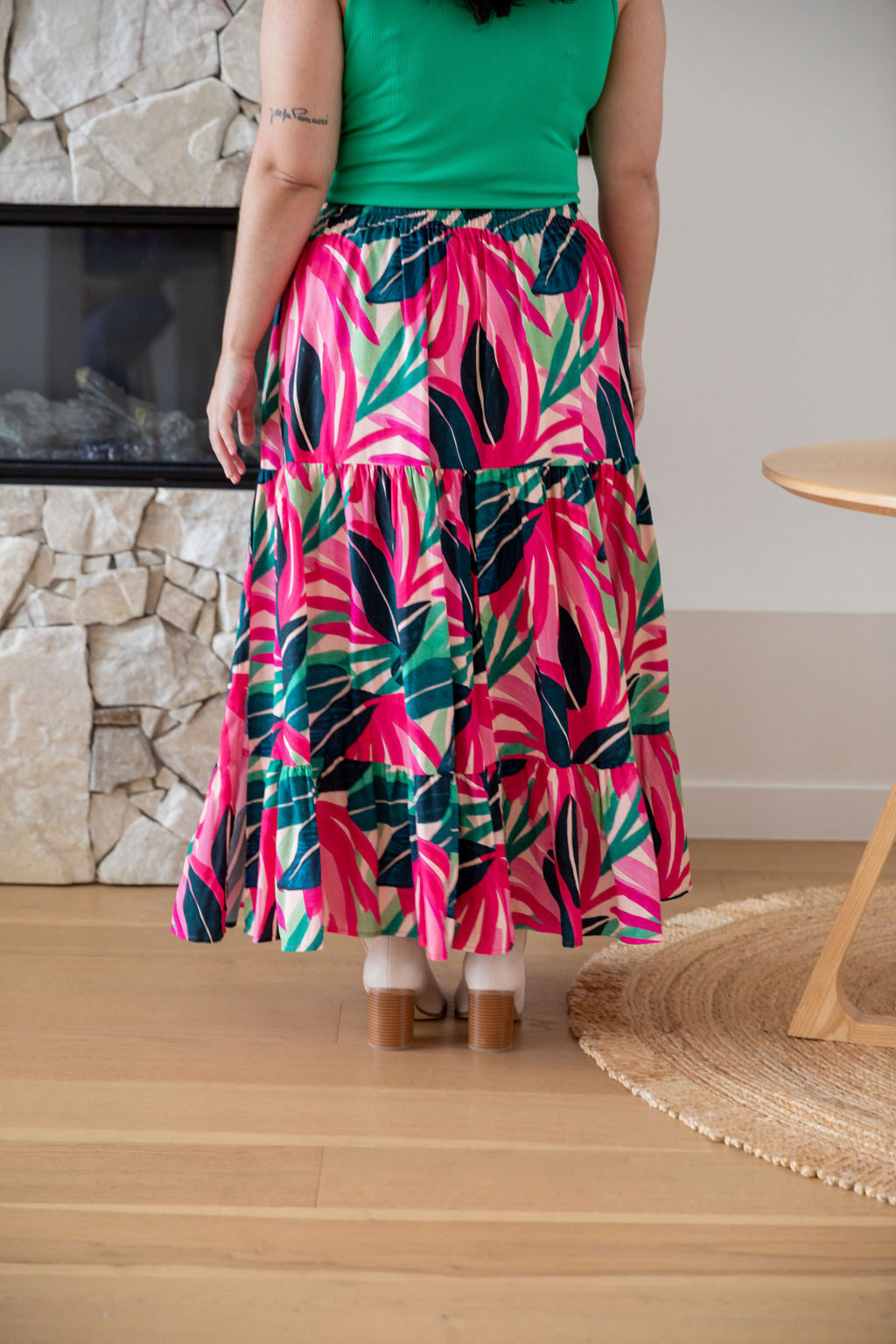 Carrie Skirt in Jungle Pink - Women's Floral A-Line Midi Skirt with Pockets | Perfect for Spring Outfits, Office Wear & Casual Dates