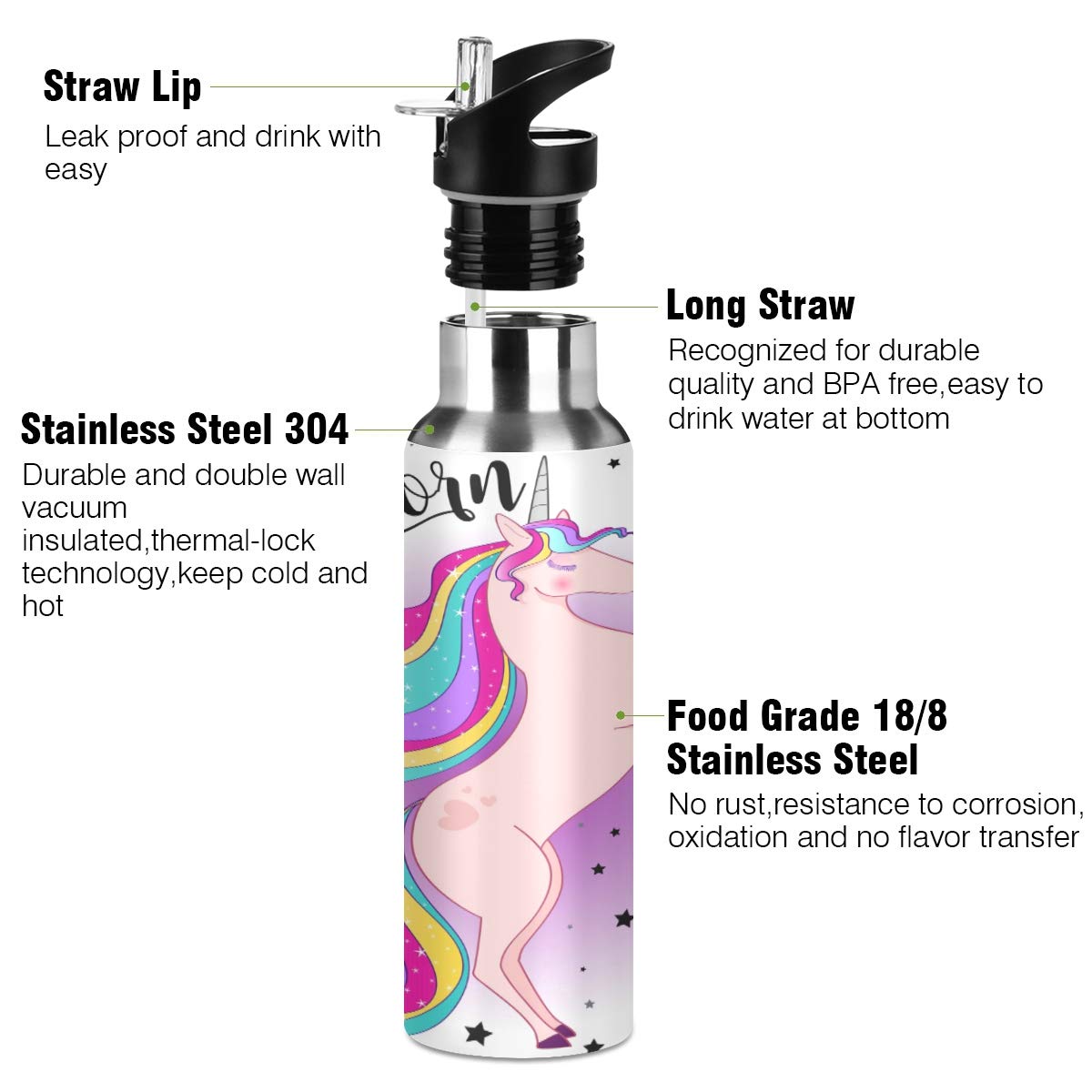 Premium Stainless Steel Vacuum Insulated Water Bottle with Wide Handle - Flower Horse Design, Standard Mouth, Keeps Drinks Hot/Cold for Hours - Perfect for Hiking, Gym, Office & Outdoor Activities