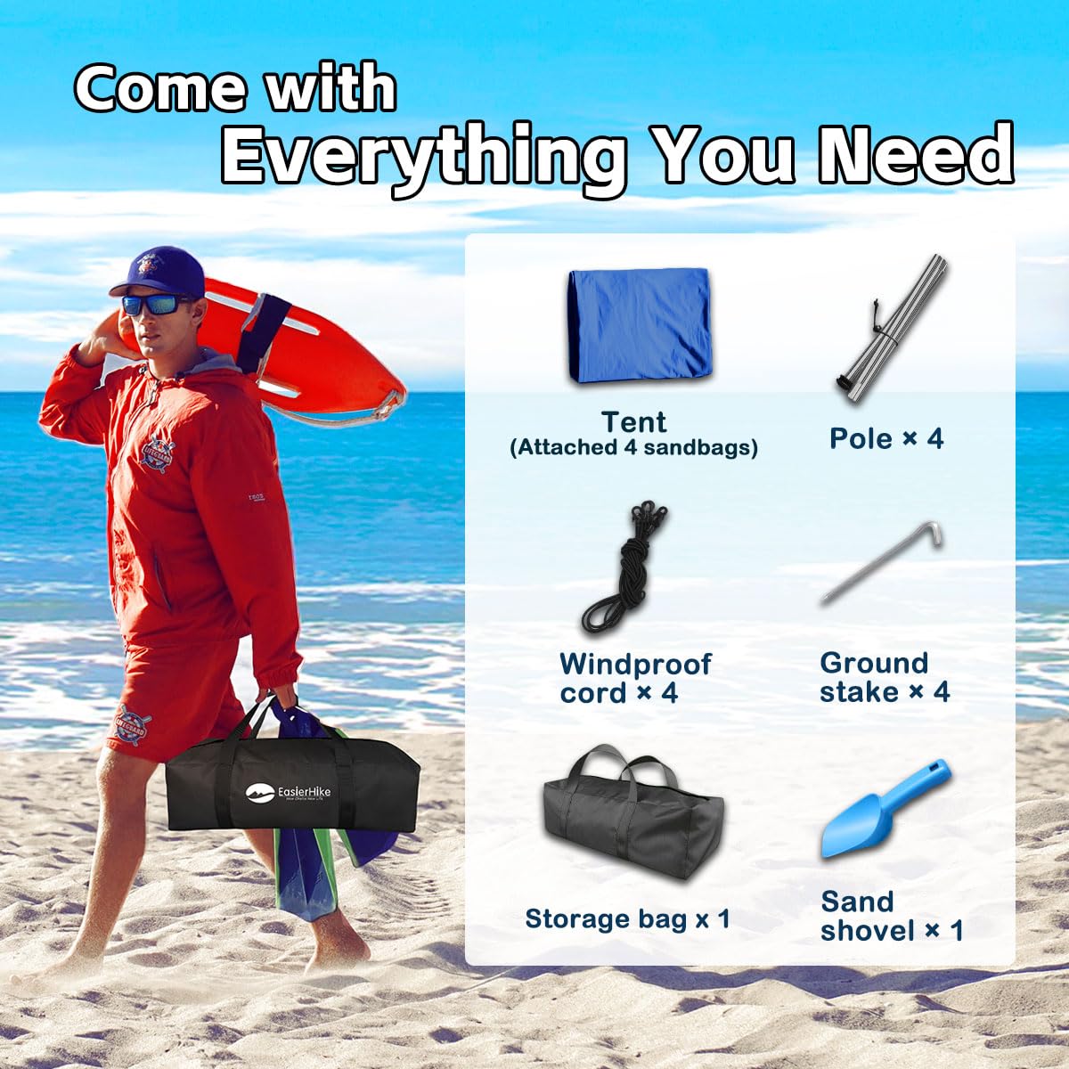 Portable Pop Up Beach Shade Tent - UPF50+ Sun Protection, Windproof & Water Resistant Canopy with Sand Anchors | Easy Setup Family Beach Shelter for Sunbathing, Picnics & Outdoor Adventures