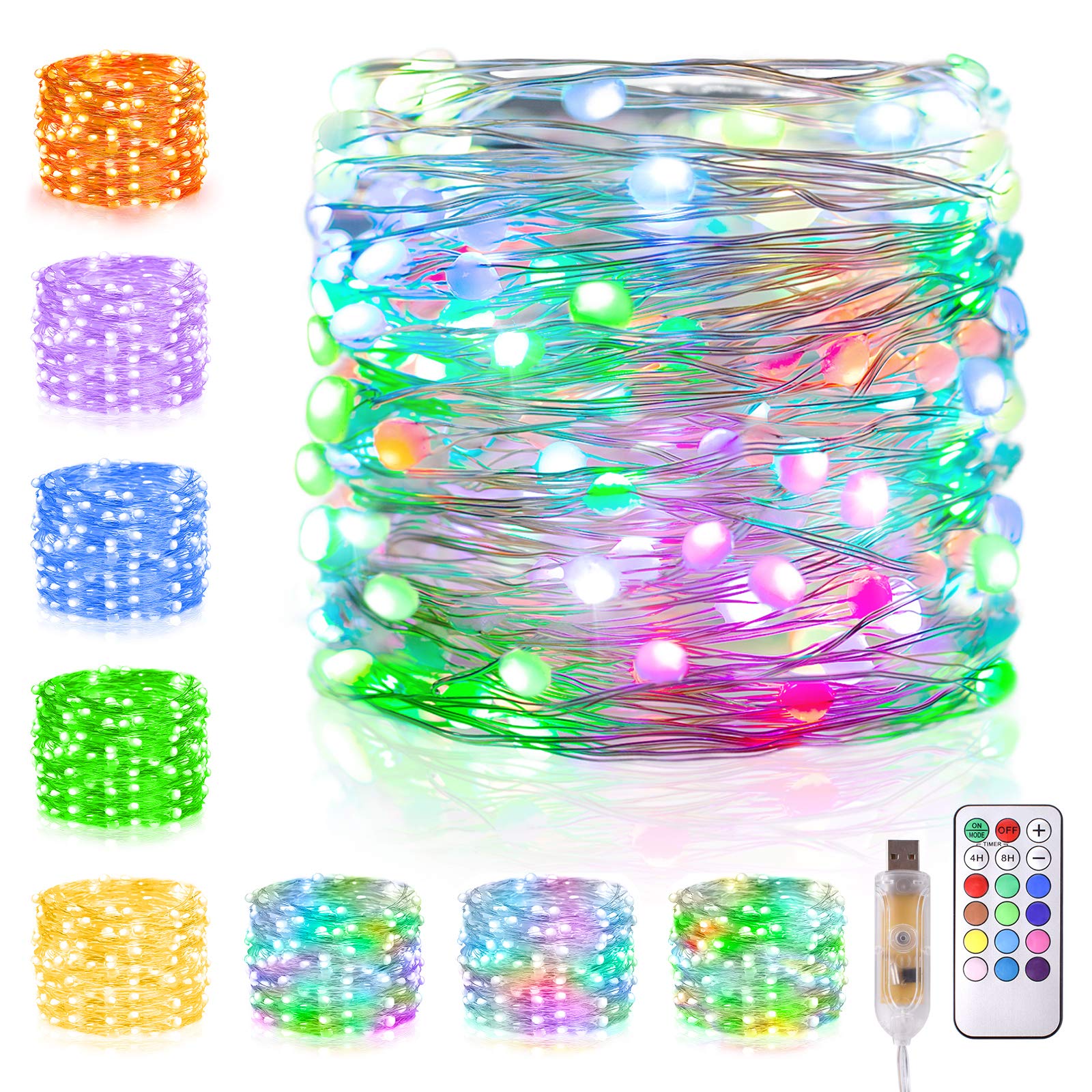 100 LED 33ft USB RGB Color Changing Christmas Lights with Remote - 12 Lighting Modes, Waterproof Fairy String Lights for Indoor Outdoor Decor, Christmas Tree, Bedroom, Party & Wedding Lighting