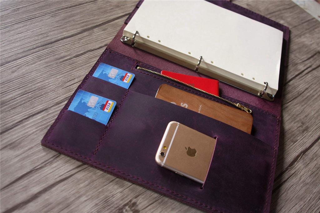 Vintage Purple Leather Binder with Zipper - Elegant Organizer for School, Office & Business Documents | Perfect for Students, Professionals & Home Use