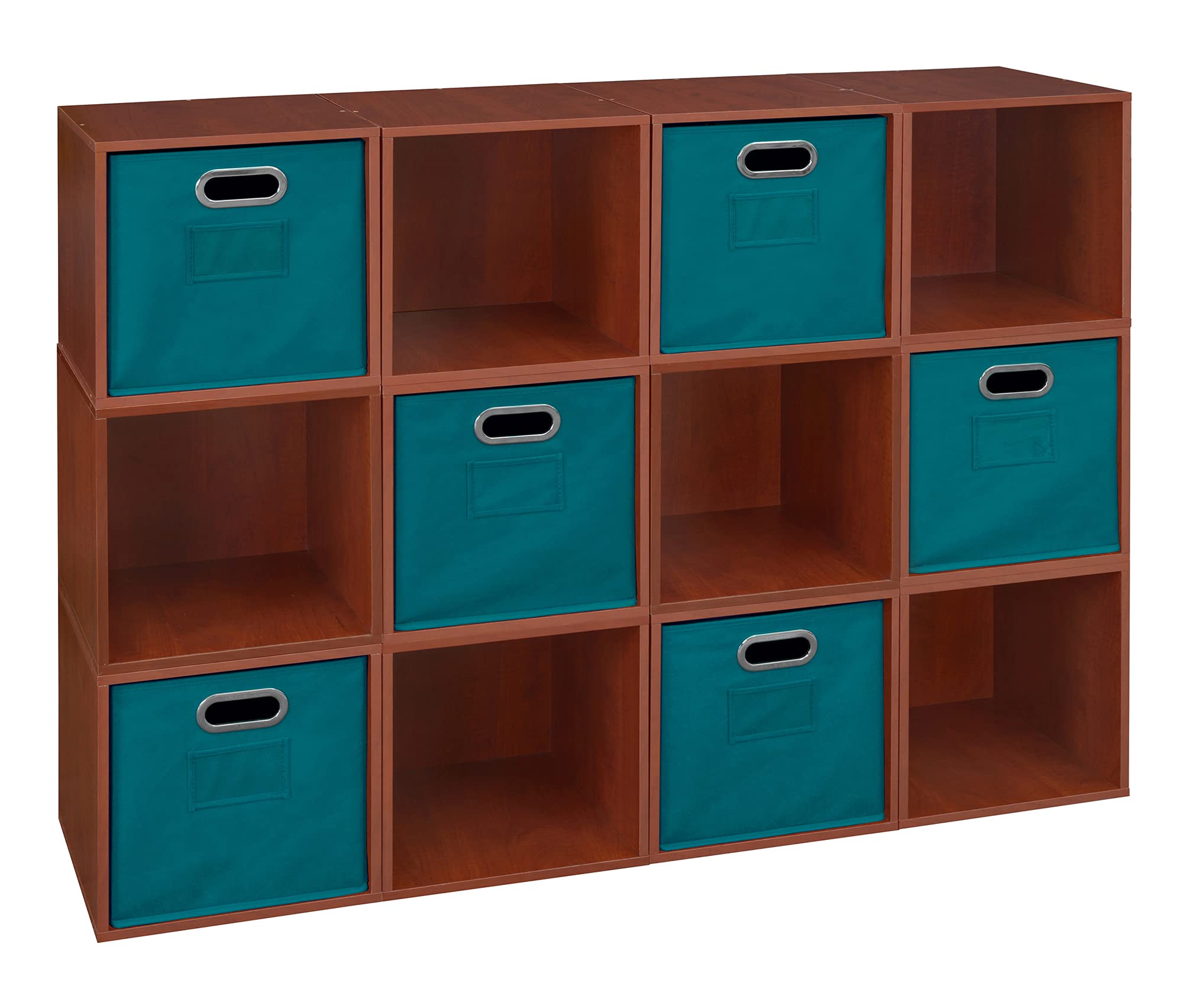 Niche Cubo Storage Set - 12 Cubes & 6 Canvas Bins - Cherry/Teal - Perfect for Kids' Room, Closet & Office Organization