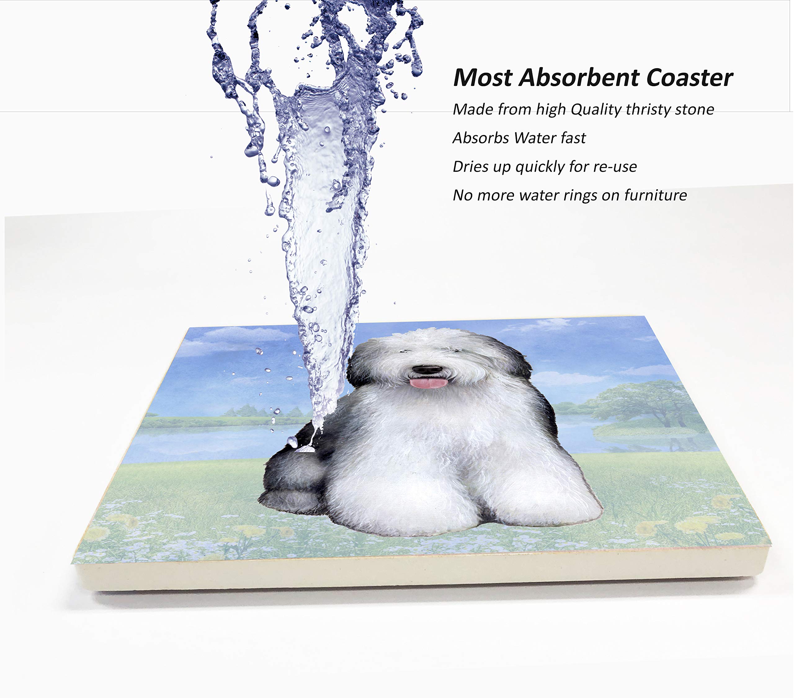 E&S Imports Ceramic Coaster Set with Old English Sheepdog Design - Perfect for Coffee Tables, Home Decor & Gift Giving