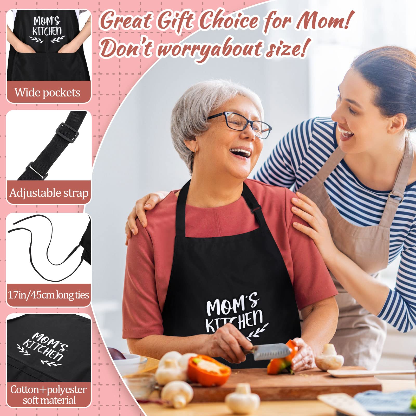 Vicenpal 10-Piece Mom Gift Set - Cotton Apron, Tea Towel, Bamboo Kitchen Utensils, Pot Holders & Oven Mitt - Perfect for Birthday, Christmas & Mother's Day - Ideal for Cooking, Baking & Home Decor