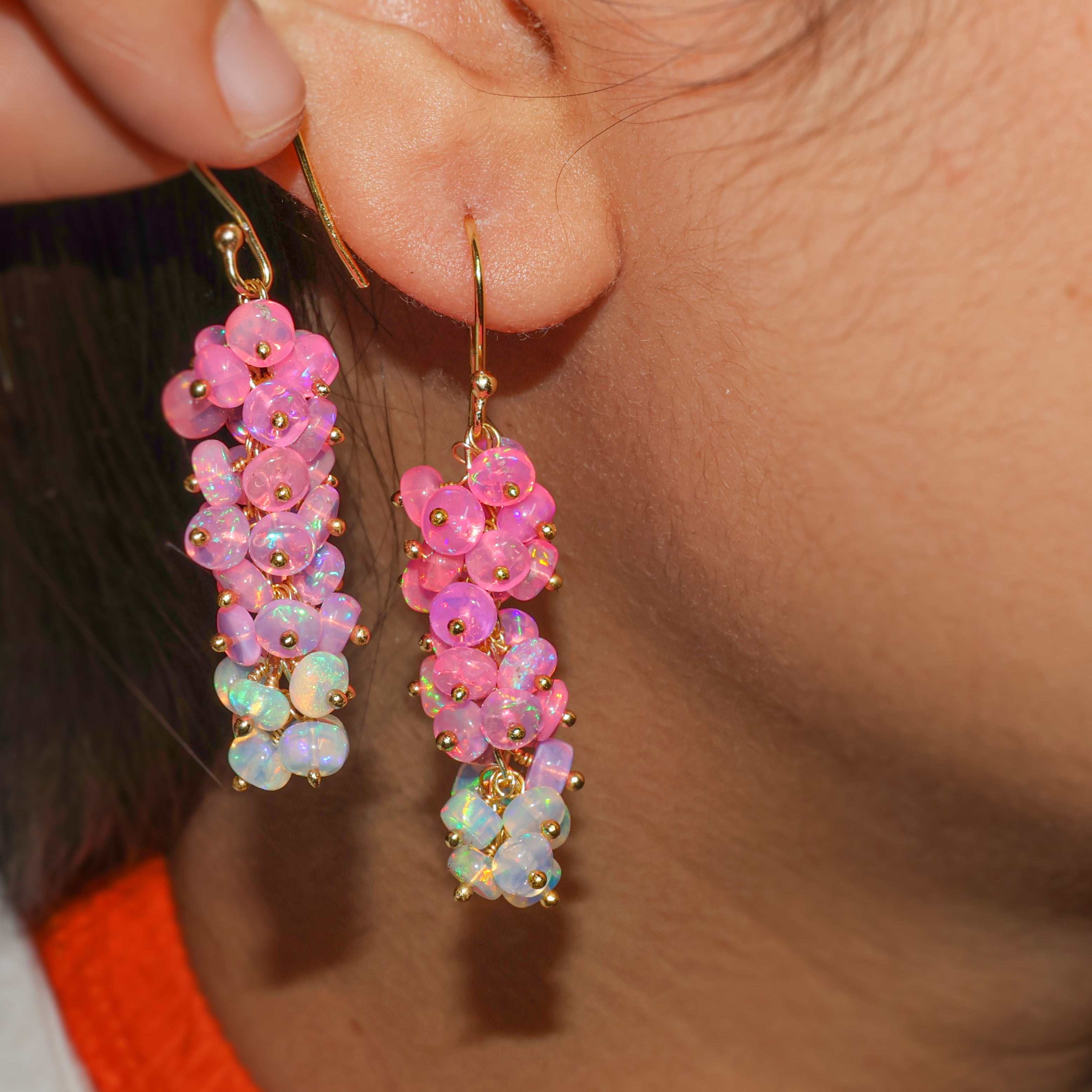 Natural Pink Opal Beaded Cluster Handmade Earrings for Women | Boho Chic Jewelry | Gift for Her | Perfect for Parties, Weddings & Everyday Wear