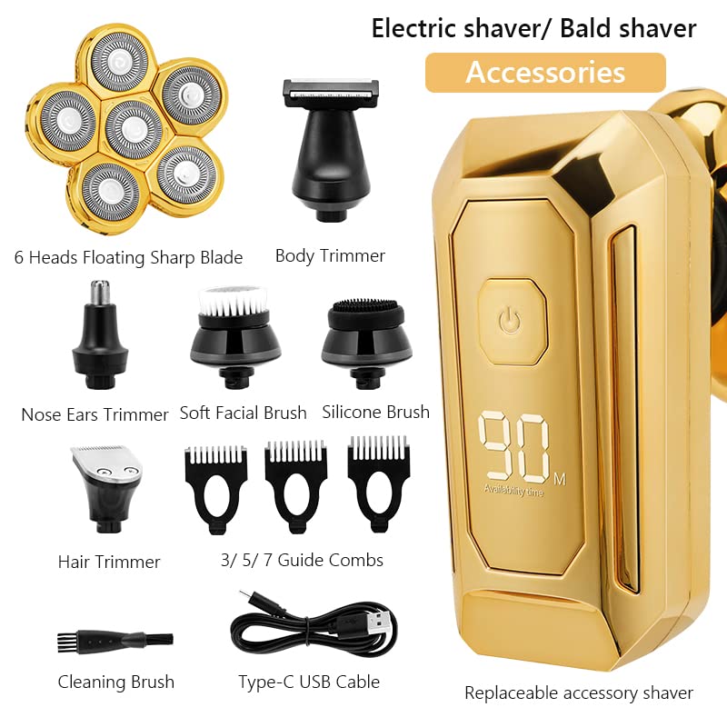 6-in-1 USB Rechargeable Electric Razor for Men - Multifunction Floating Head Shaver with Bald Head Trimmer | Silver Shaving Kit with Travel Case | Perfect for Home, Travel & Daily Grooming