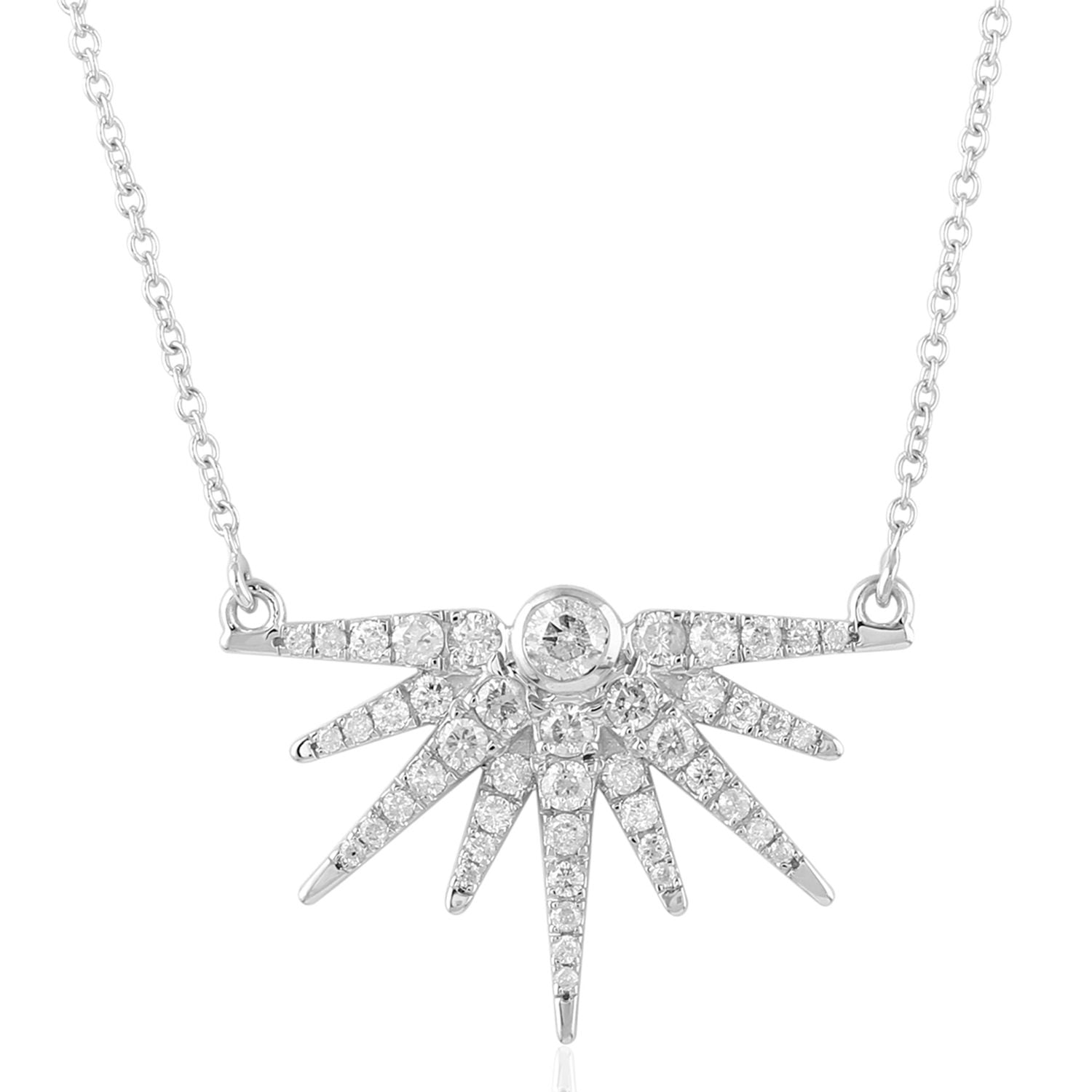 14K White Gold Micro Pave Half Sunburst Choker Necklace - Elegant Layering Piece for Weddings, Date Nights & Special Occasions