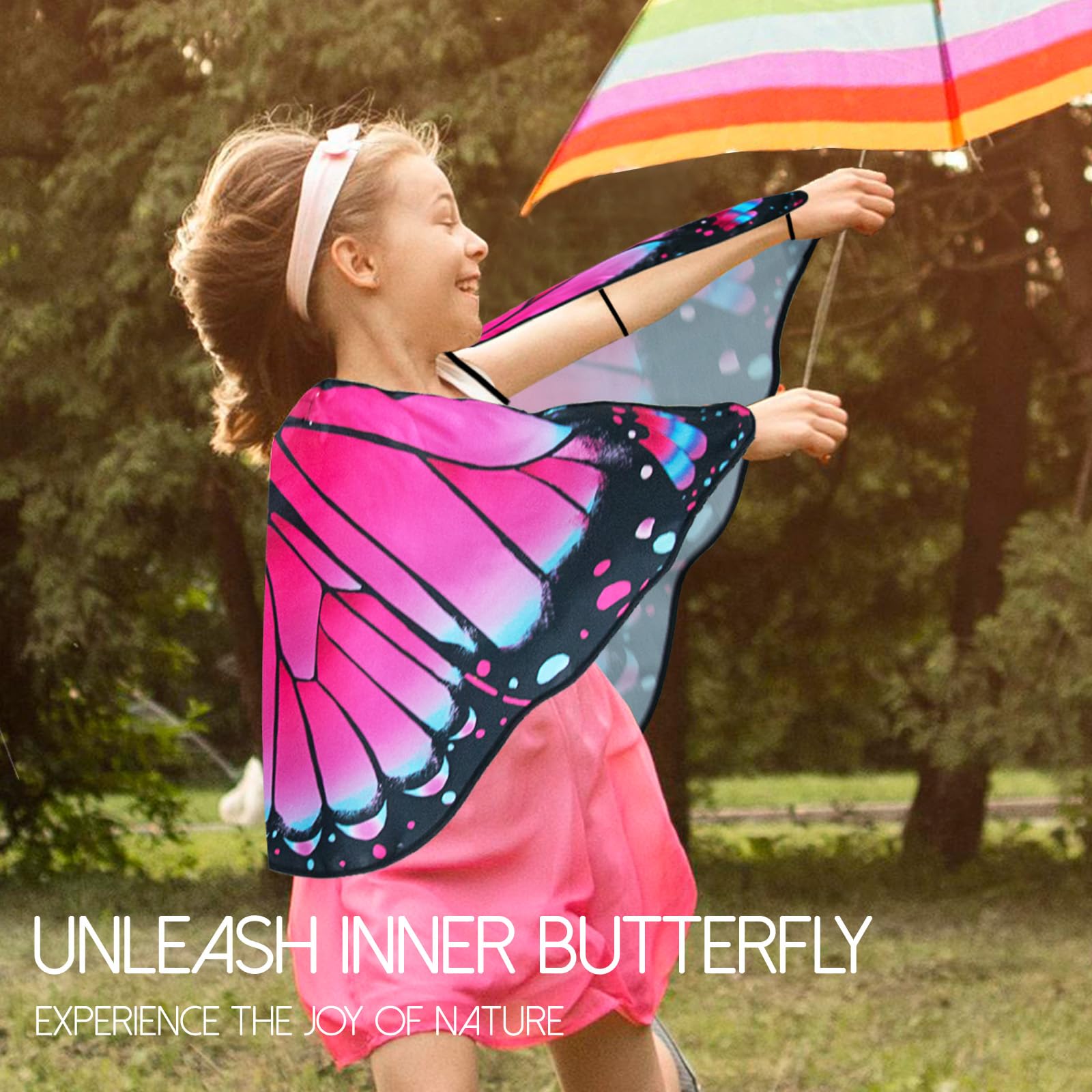 iROLEWIN Kids Butterfly Wings Costume - Dress Up Wings for Girls & Boys, Toddler Pretend Play, Bug Costume Accessories for Halloween, Birthday Party Favors & Dress Up Playtime