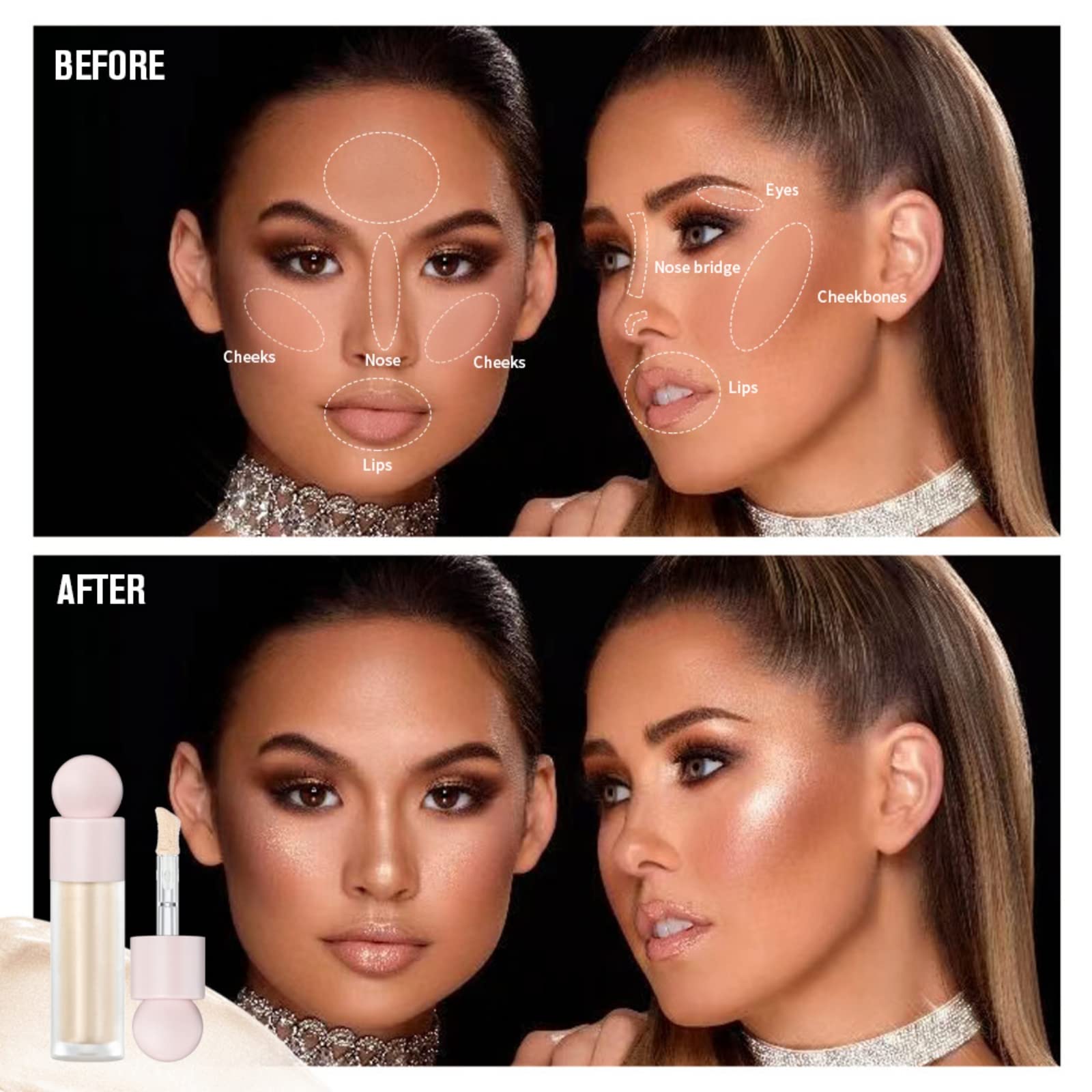 Liquid Highlighter Makeup Stick - Waterproof Face Illuminator & Glitter Highlighter for Long Lasting Glow | Perfect for Contouring, Highlighting & Night Out Makeup