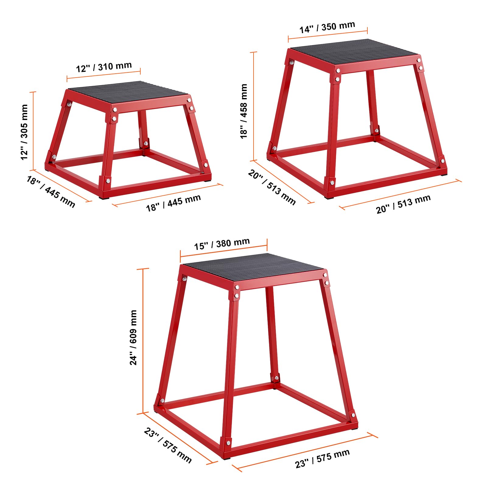 VEVOR 12/18/24 Inch Plyometric Box - Adjustable Jump Platform for Fitness Training, CrossFit, HIIT Workouts & Home Gym Exercises - Sturdy Exercise Box for Box Jumps, Step Ups & Strength Training