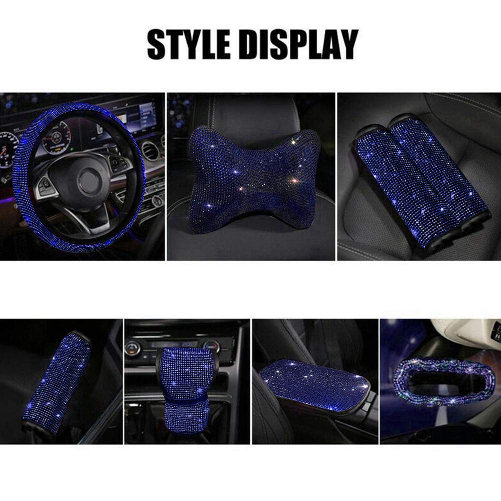 2PCS Blue Rhinestone Car Seat Belt Covers - Bling Bling Shiny Diamond Universal Vehicle Decoration Accessories Set for Women & Girls | Comfort & Style for Daily Commute, Road Trips & Car Decor
