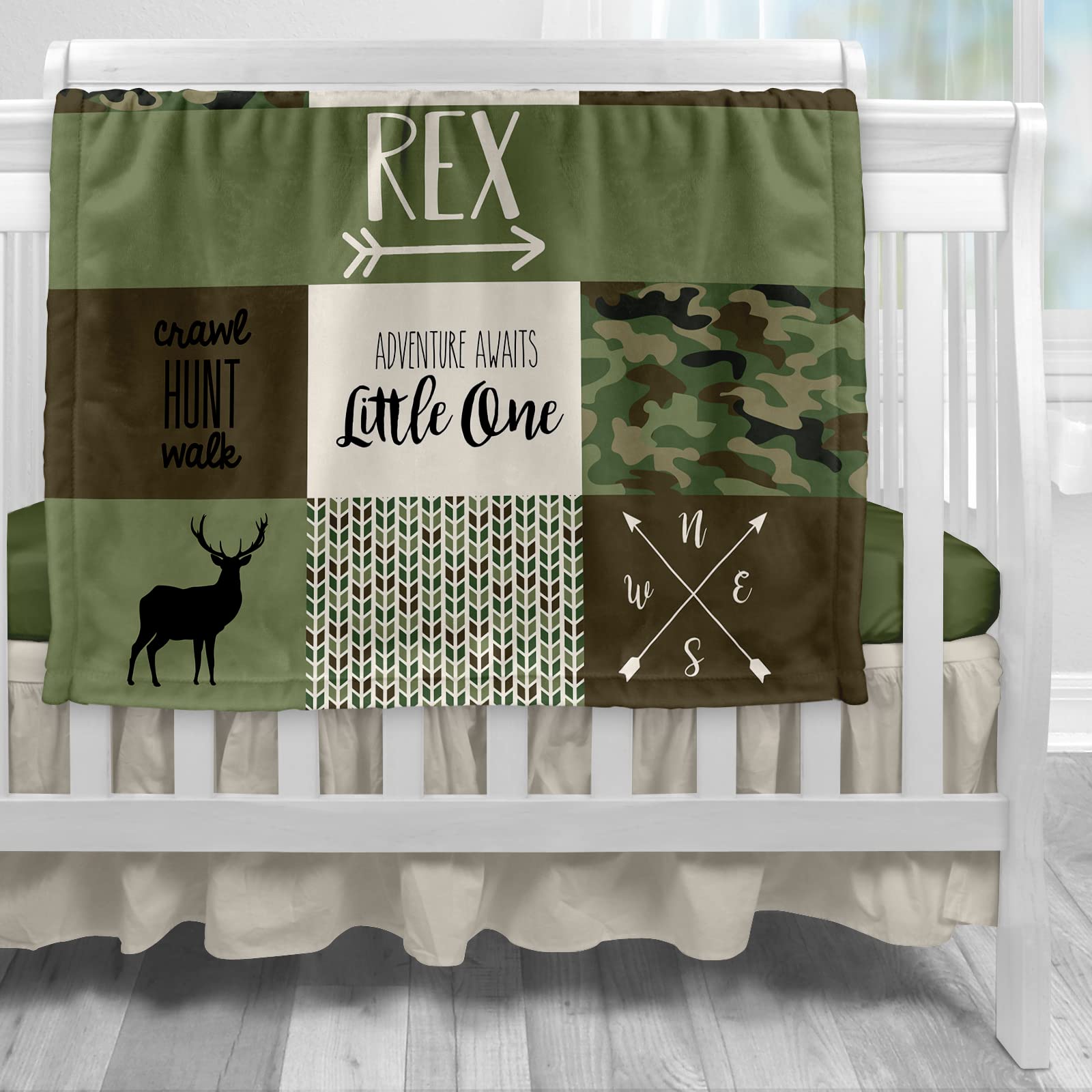 Personalized Camo Woodland Baby Blanket for Boys - Custom Printed in USA - Next Day Shipping - Unique Baby Boy Gift for Birthdays, Showers & Nursery Decor (Camo Woodland Design)