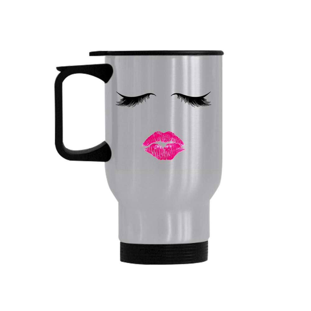 Funny Lashes & Lipstick Coffee Mug - Stainless Steel Travel Mug for Women - Cute Gift Idea for Makeup Lovers - Perfect for Office, Home & Travel