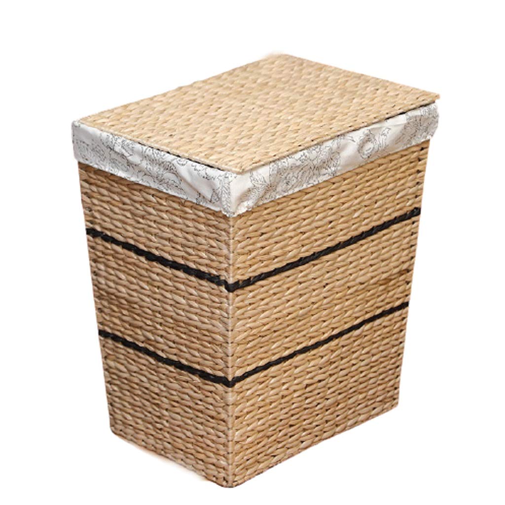 Straw Laundry Basket with Lid - Large Square Brown Woven Storage Bin with Removable Lining for Clothes, Bedroom, Bathroom & Dorm Organization | Home & Laundry Room Essentials