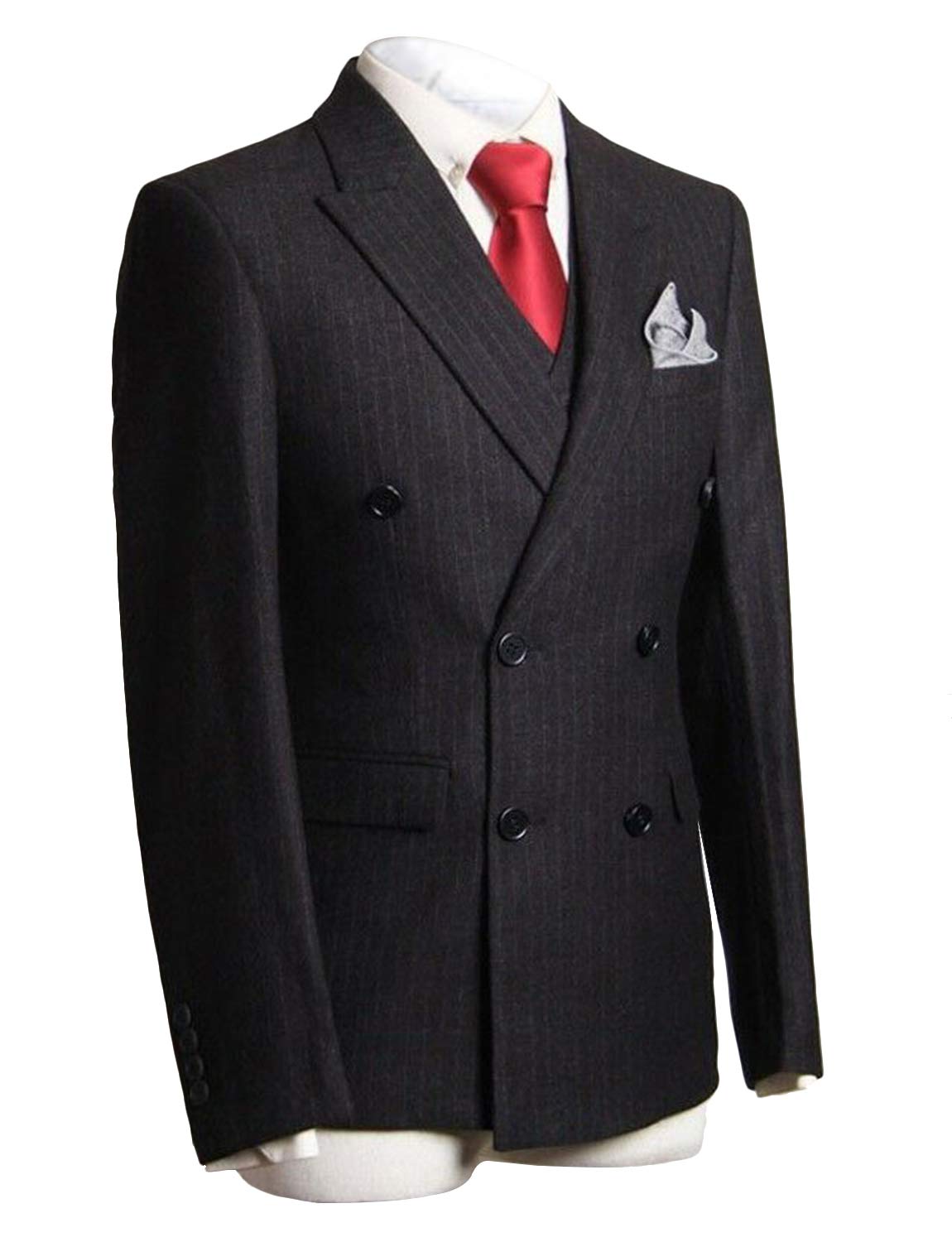 Men's Slim Fit Pinstripe 3-Piece Suit Set - Double Breasted Jacket, Pants & Vest | Formal Business Attire, Wedding & Special Occasions