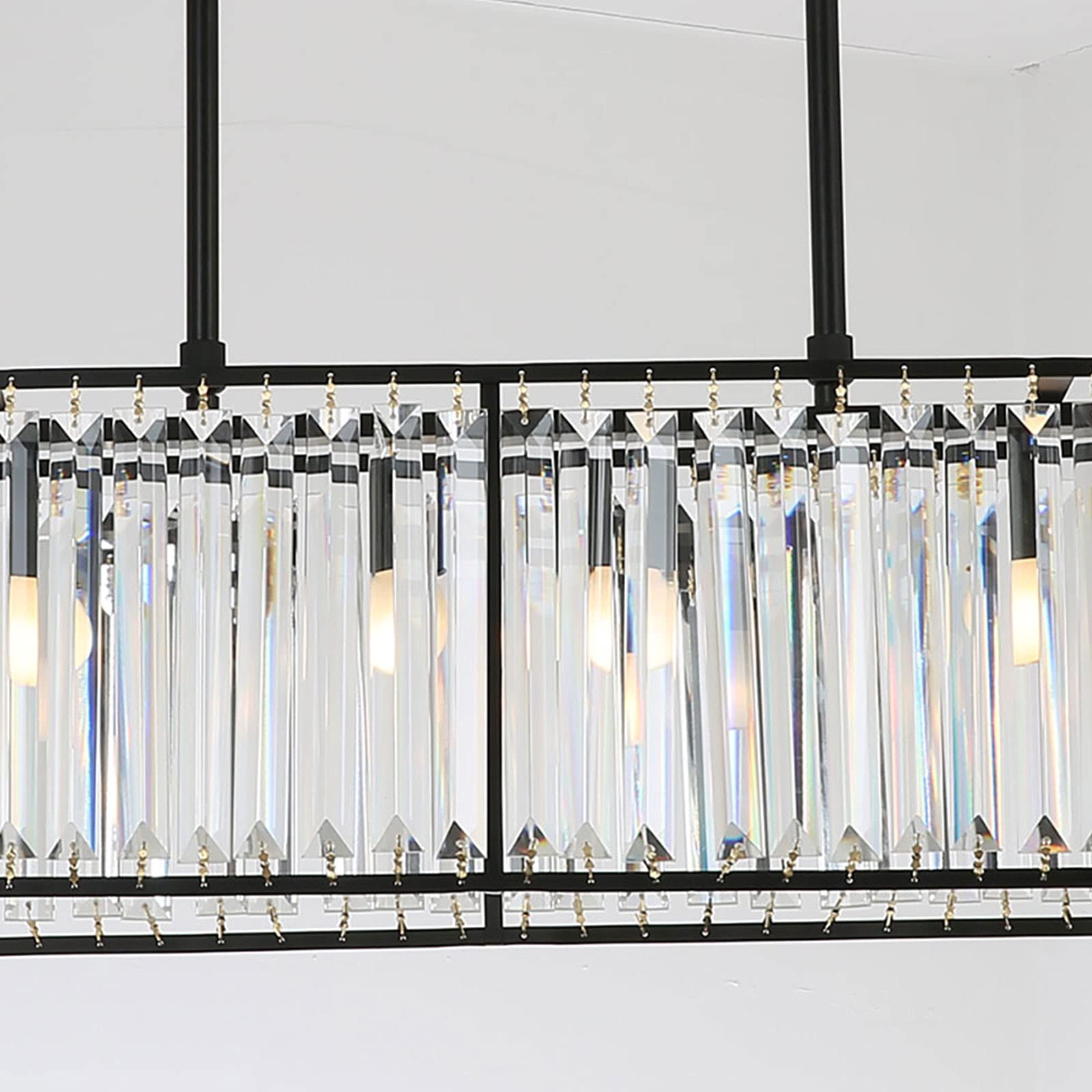 Modern Crystal Chandelier Gold & Black Rectangle Pendant Light - Elegant Ceiling Fixture for Dining Room, Living Room, Bedroom Decor | Perfect for Home, Hotel, Restaurant Lighting