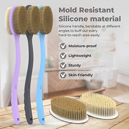 Avilana 19 Inch Silicone Back Scrubber with Handle - Exfoliating Shower Brush for Men & Women - Long Reach Body Scrubber for Hard to Reach Areas - Perfect for Back, Shoulders, and Feet Cleaning in Bath or Shower