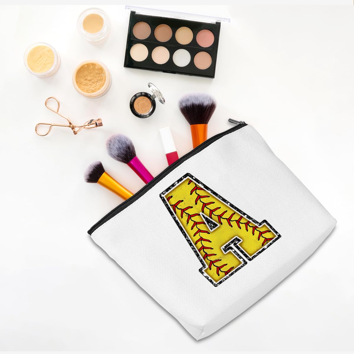 **Personalized Monogrammed Softball Cosmetic Bag with Zipper Pouch - Custom Initial Makeup Bag for Girls, Women, Softball Players & Coaches - Perfect Softball Accessories for Graduation, Birthday Gifts & Team Spirit (Great for Travel, Gym & Game Day Essentials)**