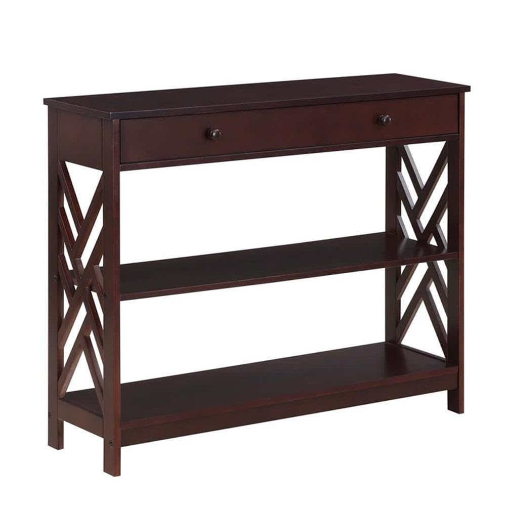 Convenience Concepts Titan 1-Drawer Console Table with Shelves - Brown Wooden Entryway Sofa Table for Living Room, Hallway & Small Spaces