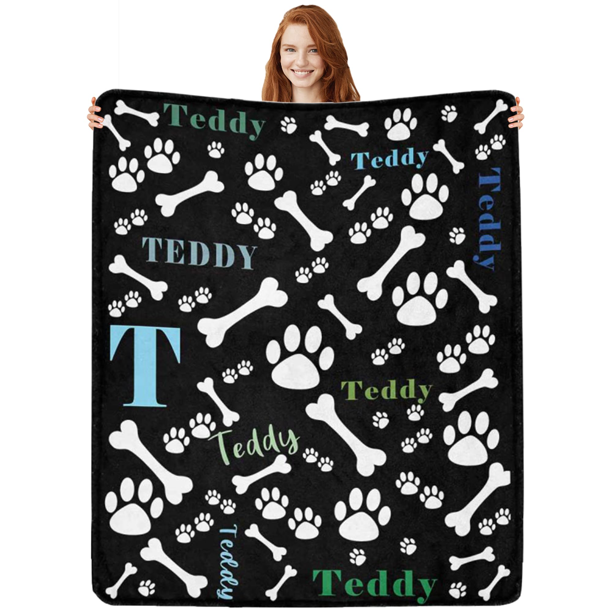 Custom Personalized Paw Print Dog Blanket with Pet's Name - Soft Fleece Throw Blanket for Small Medium Large Dogs | Memorial Gift for Dog Lovers, Pet Parents | Perfect for Couch, Bed & Travel Use