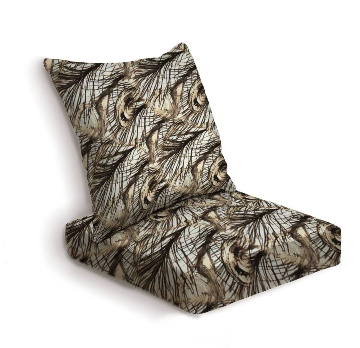 2-Piece Outdoor Deep Seat Cushion Set - Waterproof Black Tropical Bird & Cream Parrot Print Patio Furniture Cushions - Perfect for Lounge Chairs, Conversation Sets, and Poolside Seating