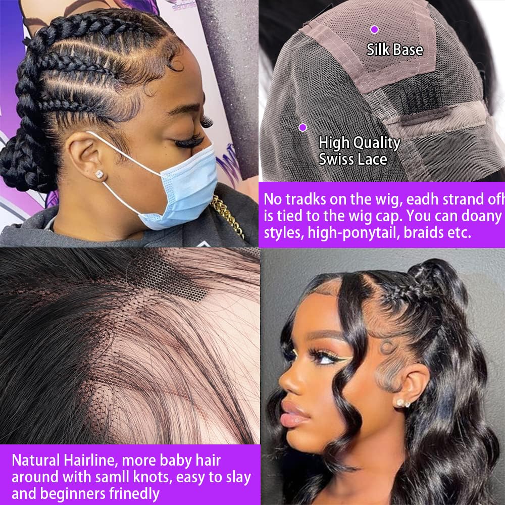 Larhali Full Lace Human Hair Wigs - HD Transparent Lace Handmade Brazilian Virgin Hair Wig with Pre-Plucked Hairline & Bleached Knots - 180% Density Natural Black Straight Hair (18 Inch) - Perfect for Daily Wear, Cosplay & Special Occasions