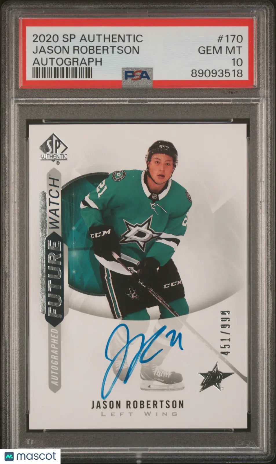 2020 UD SP Authentic Jason Robertson Future Watch Auto Autograph RC PSA 10 /999 - Rare Hockey Trading Card for Collectors & Sports Fans - Perfect for Display, Investment & Memorabilia Collections