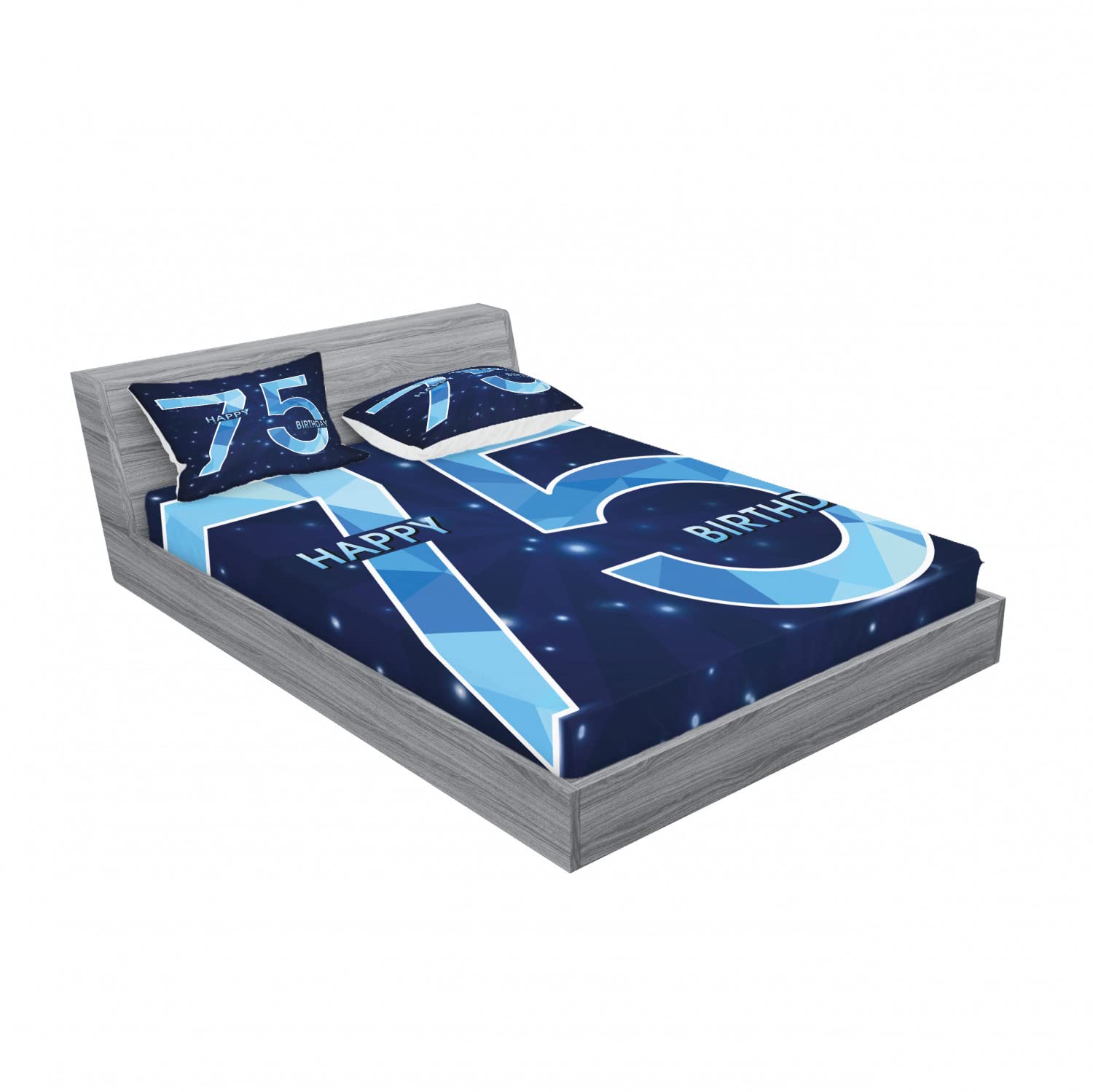 Ambesonne Navy Blue 2-Piece Queen Size Fitted Sheet Set with 4 Pillow Shams - Birthday Stars Themed Bedding Decor for Adults & Teens - Perfect for Home, Dorm, Guest Room & Birthday Gifts (Dark Blue & Pale Blue)