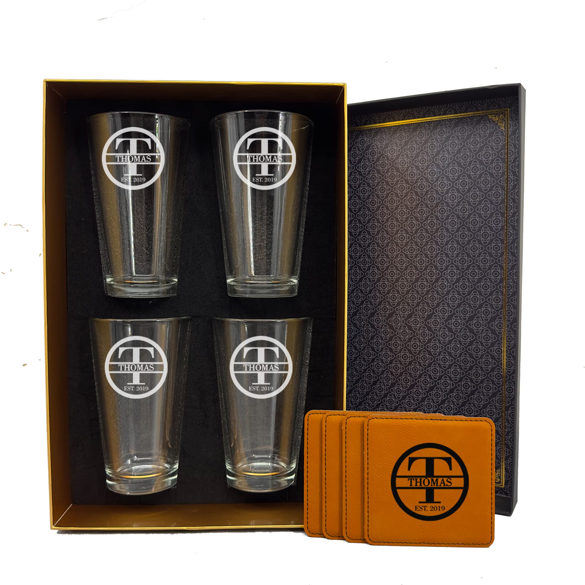 Custom Engraved Beer Glass Set of 4 - Personalized Pint Glasses for Men & Women - Unique Gift for Valentine's Day, Anniversary, Housewarming & Christmas - Perfect for Parties, Home Bar & Special Occasions
