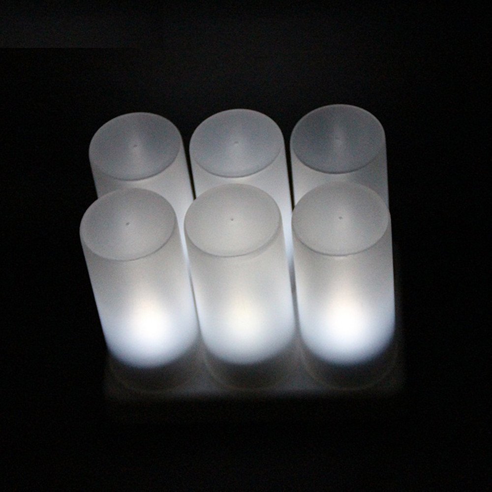 Rechargeable Flameless LED Tea Light Candles - 6 Pack White Electric Votive Lights with Frosted Holders & USB Charging Base | Battery-Free, Safe for Home Decor, Weddings, Parties & Romantic Ambiance